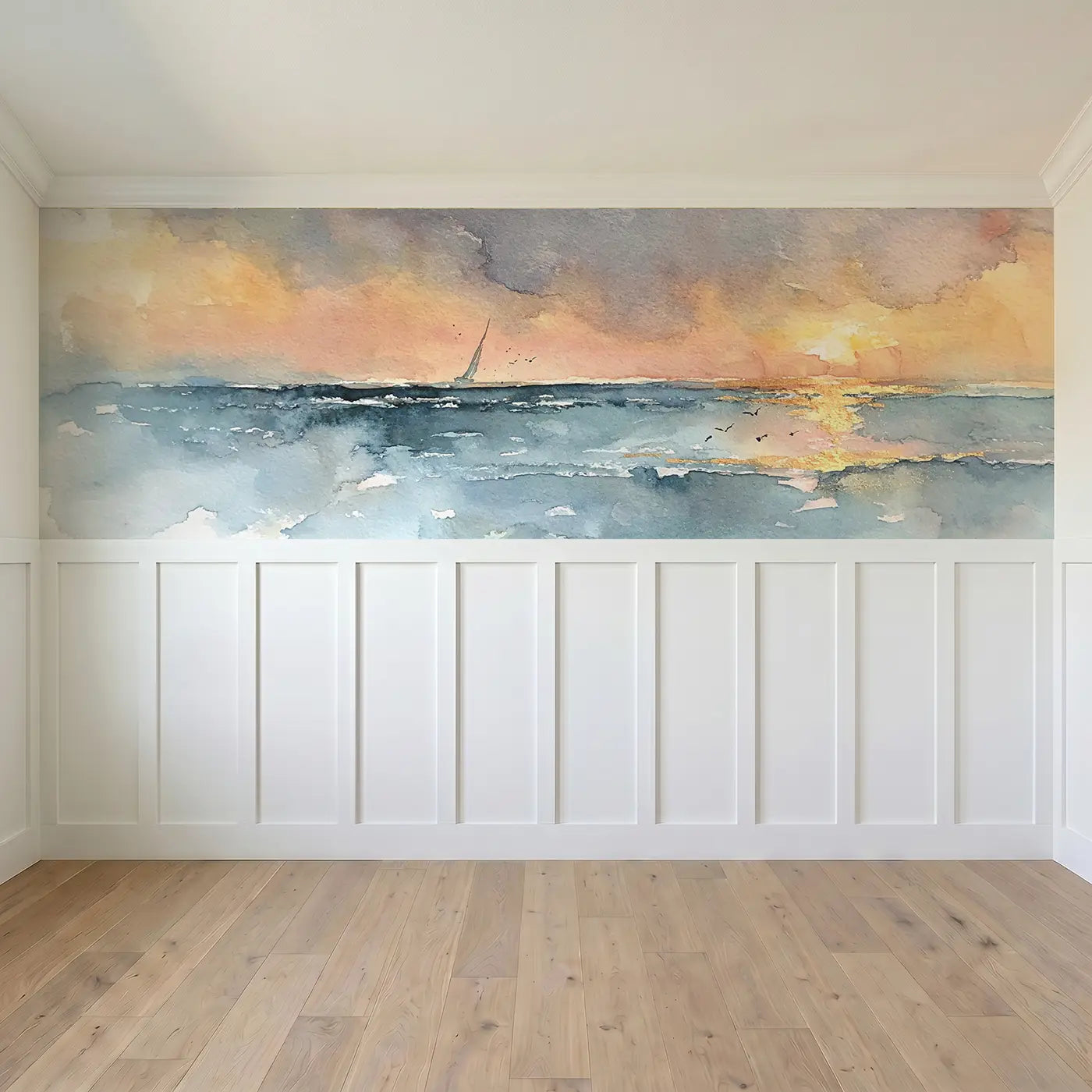 Full panel view of Jellyfish Moonlit Drift Wainscoting Wallpaper by Whimsy Tots
