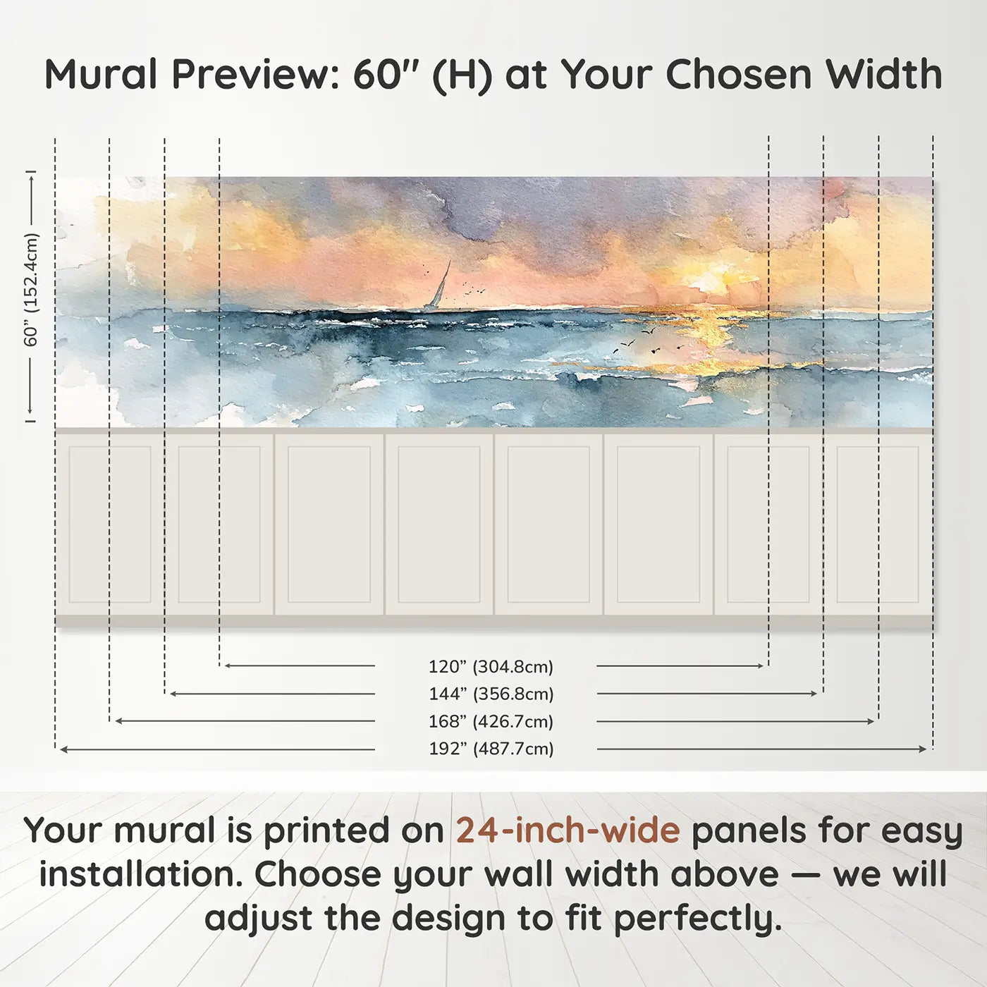 Panel dimensions for Jellyfish Moonlit Drift Wainscoting Wallpaper by Whimsy Tots