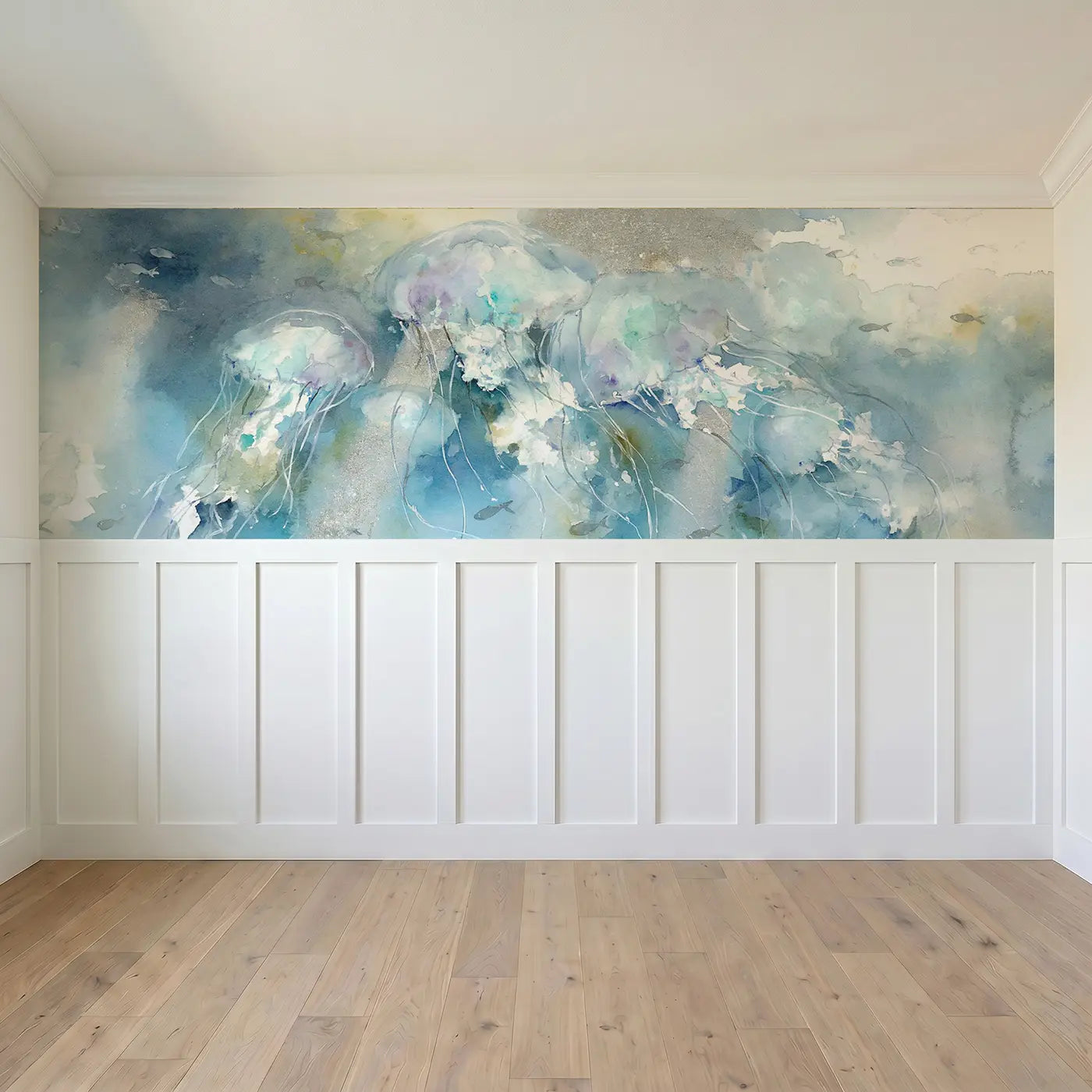 Full panel view of Otter Family Kelp Forest Wainscoting Wallpaper by Whimsy Tots