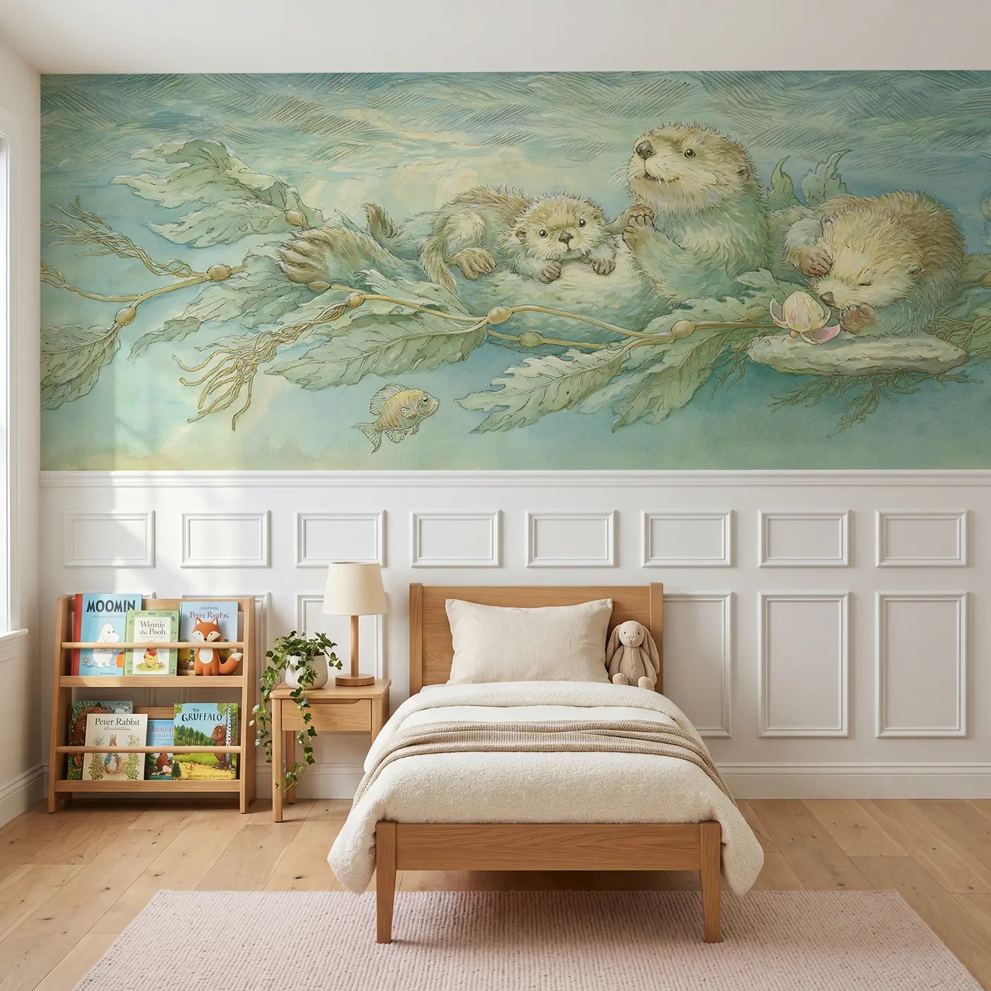 Storybook whale song deep journey wainscoting wallpaper for nursery by Whimsy Tots