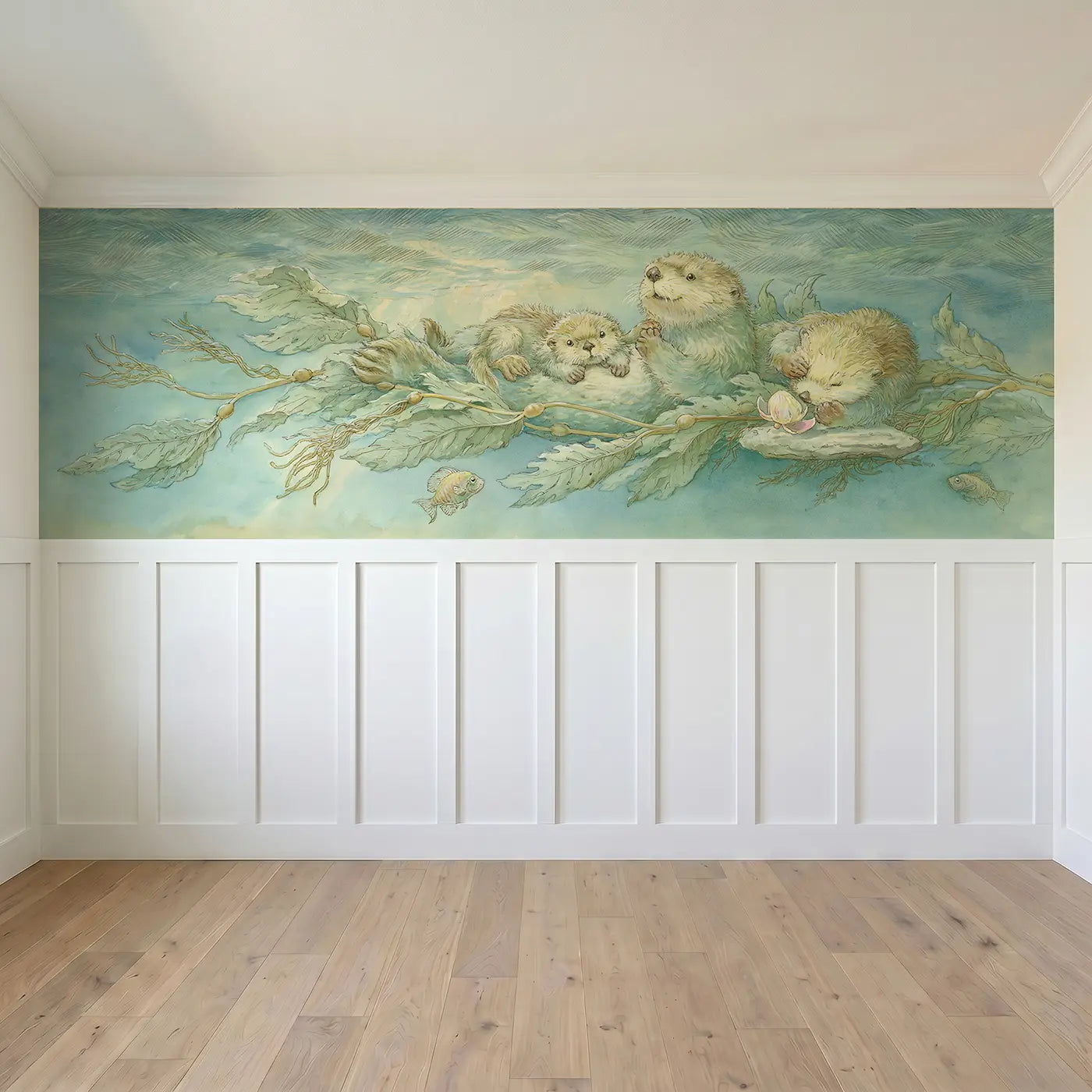 Full panel view of Whale Song Deep Journey Wainscoting Wallpaper by Whimsy Tots