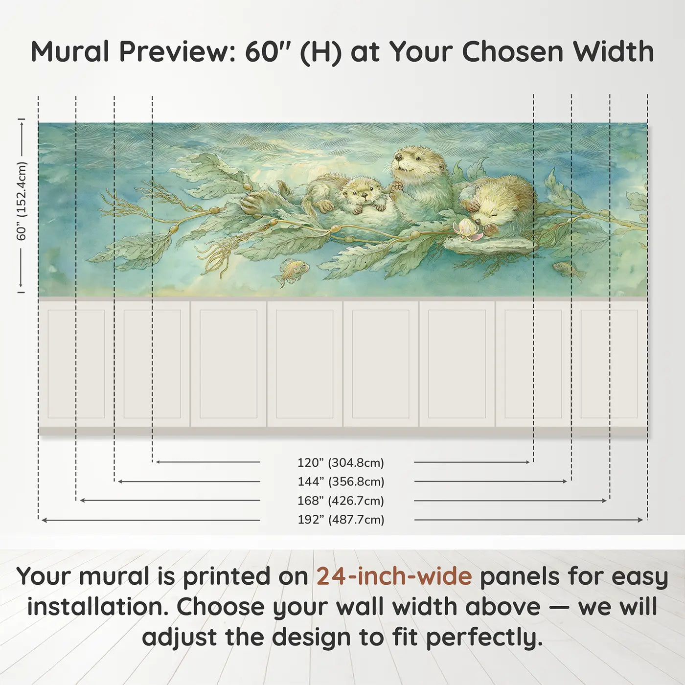 Panel dimensions for Whale Song Deep Journey Wainscoting Wallpaper by Whimsy Tots