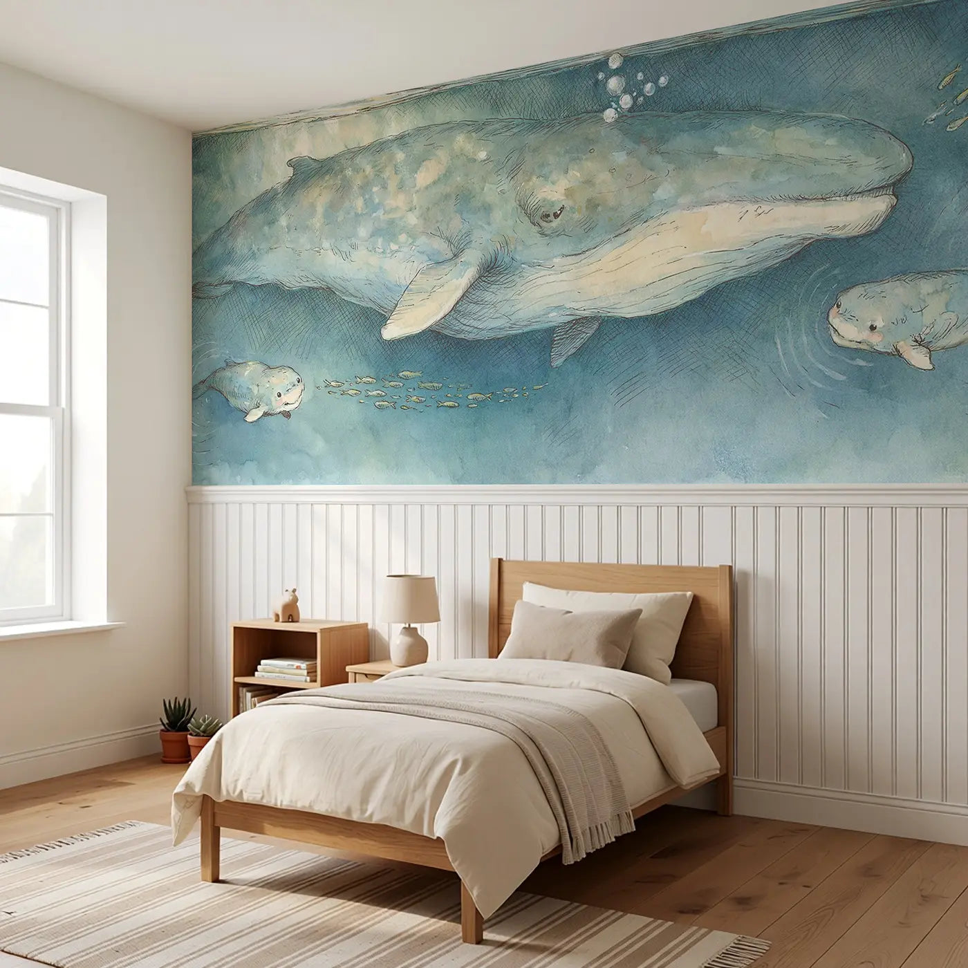Hermit Crab Shell House Wainscoting Wallpaper styled in a kids bedroom by Whimsy Tots
