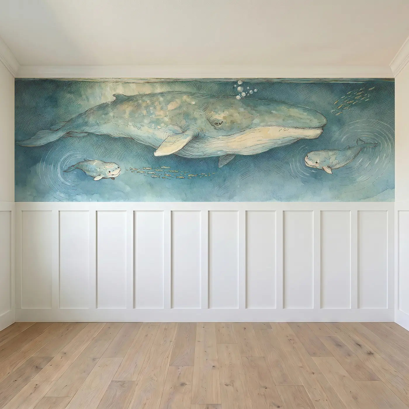 Full panel view of Hermit Crab Shell House Wainscoting Wallpaper by Whimsy Tots