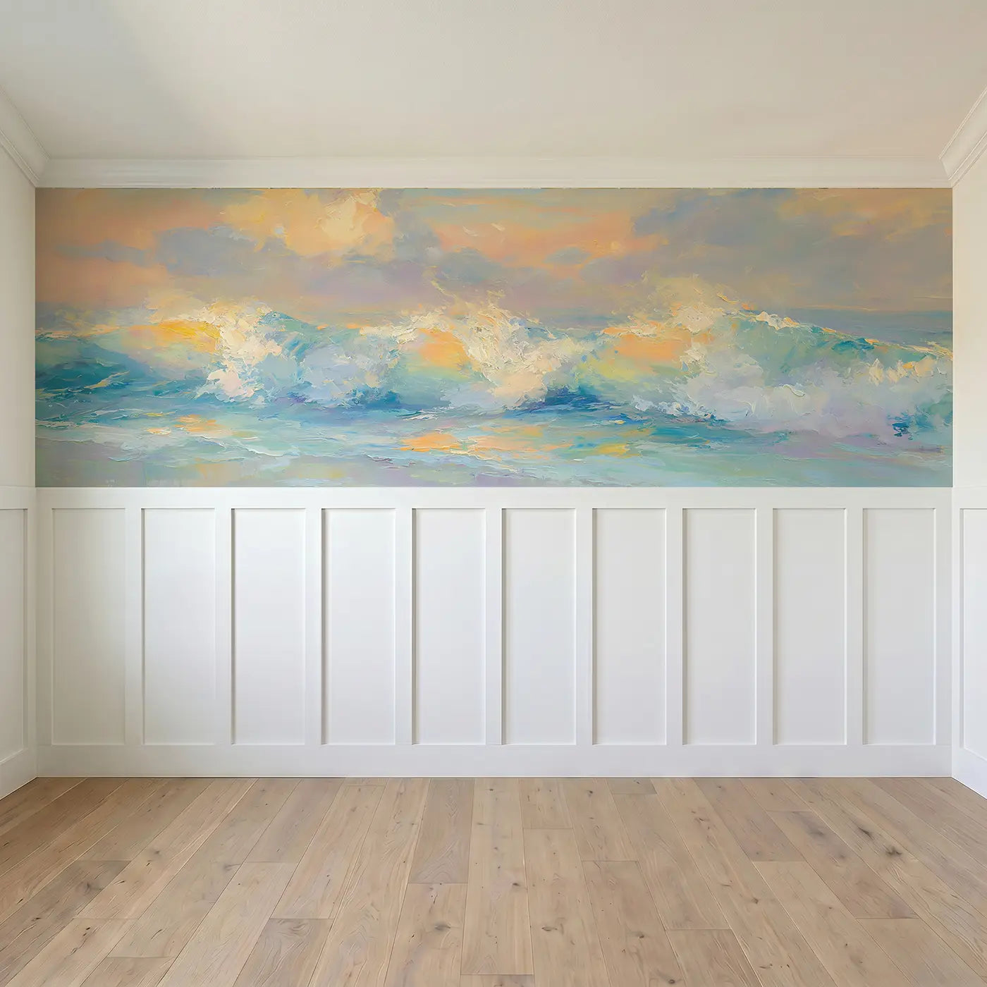 Full panel view of Ocean Sunrise Wave Crest Wainscoting Wallpaper by Whimsy Tots