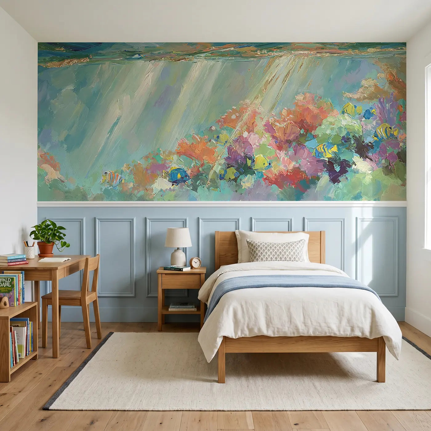 Painted Landscape coral reef light shaft wainscoting wallpaper for bedroom by Whimsy Tots