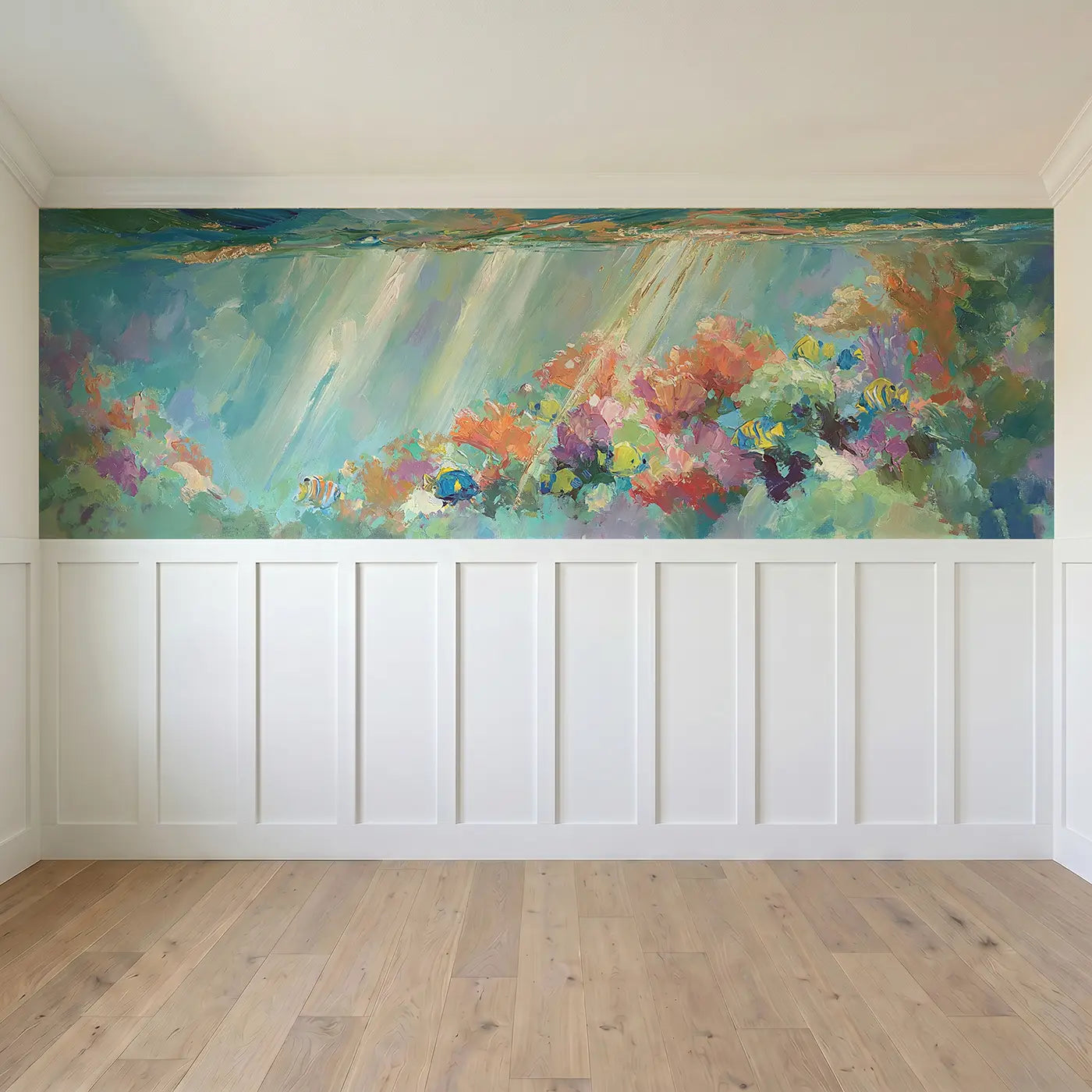 Full panel view of Coral Reef Light Shaft Wainscoting Wallpaper by Whimsy Tots