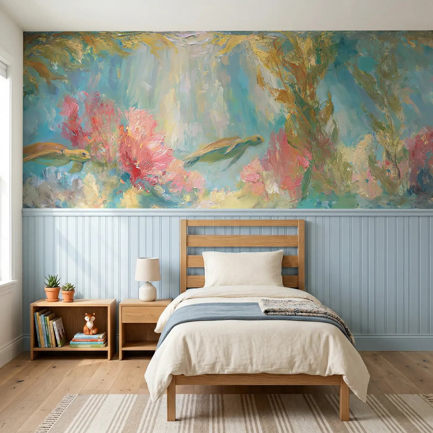 Painted Landscape underwater garden oil wainscoting wallpaper for bedroom by Whimsy Tots