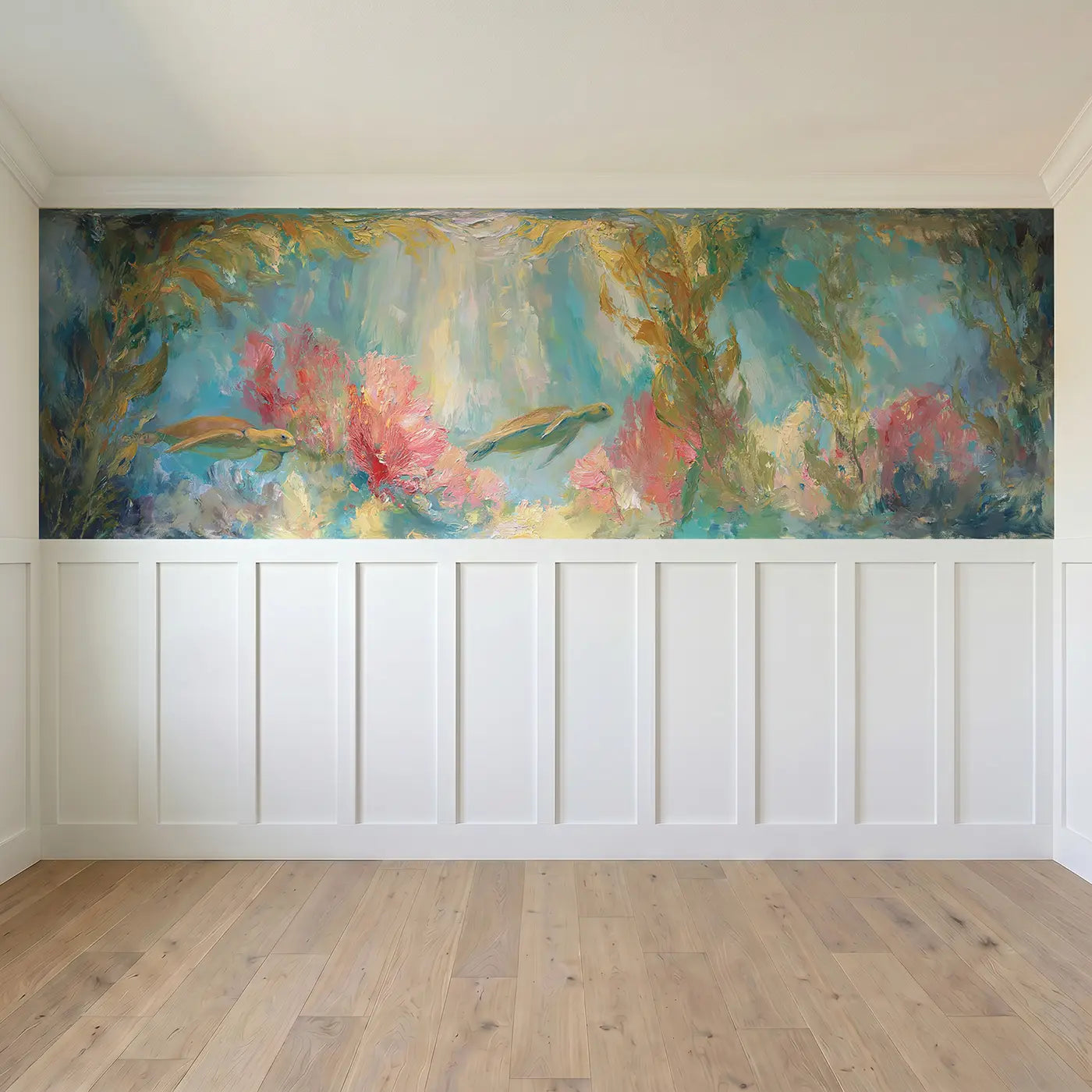 Full panel view of Underwater Garden Oil Wainscoting Wallpaper by Whimsy Tots