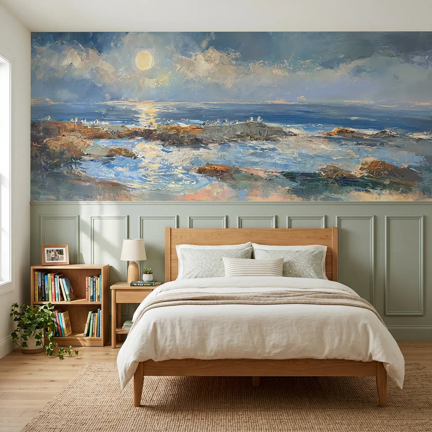 Painted Landscape tropical lagoon paradise wainscoting wallpaper for bedroom by Whimsy Tots
