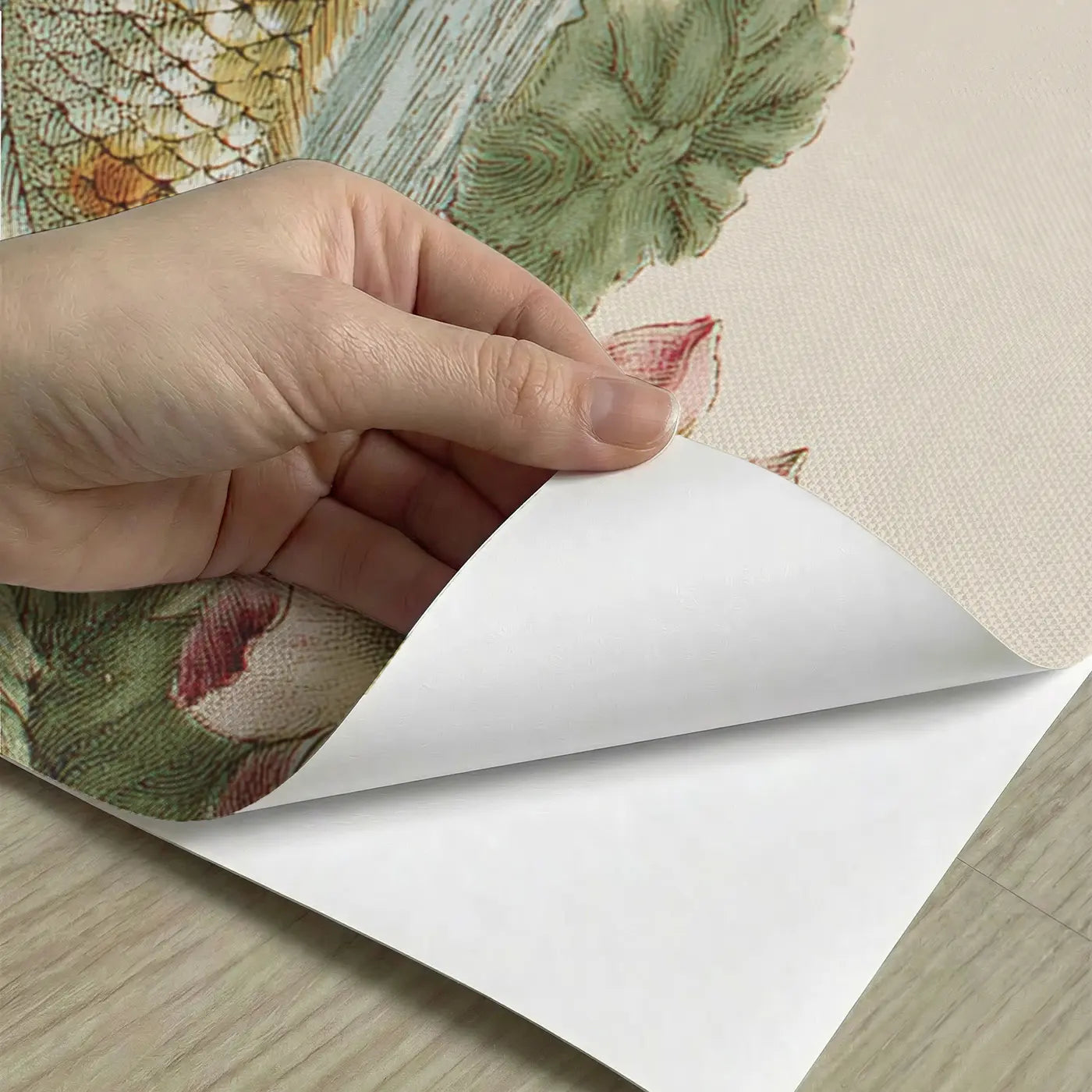 Peel-and-stick detail of Koi Pond Lotus Surface Wainscoting Wallpaper by Whimsy Tots
