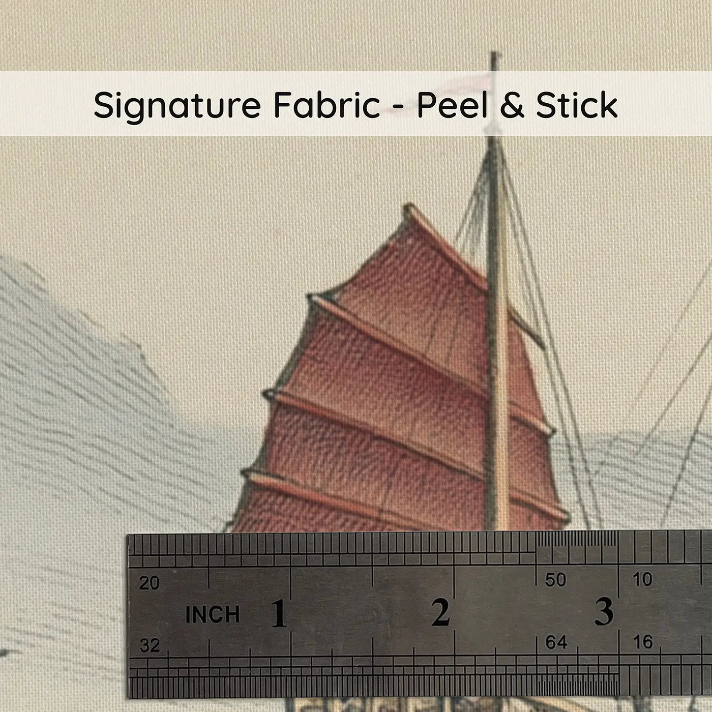 Fabric texture close-up of Harbor Junk Boat Scene Wainscoting Wallpaper by Whimsy Tots