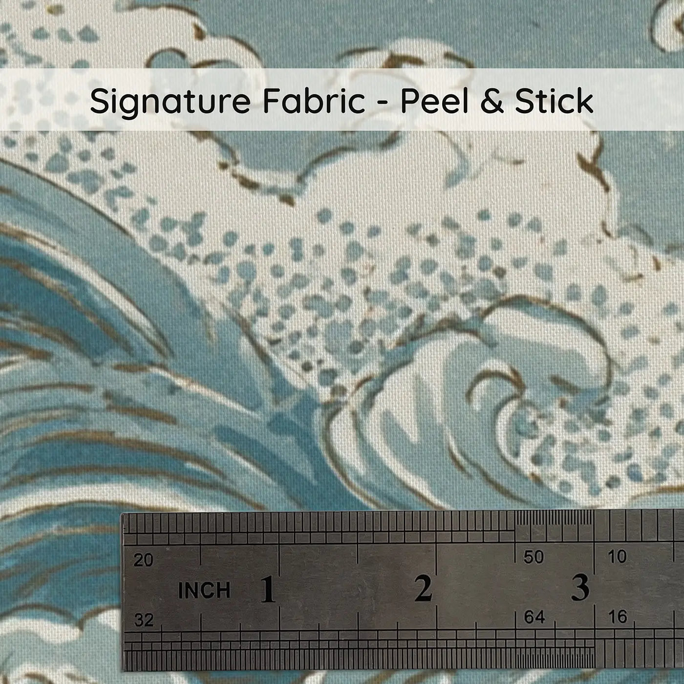 Fabric texture close-up of Wave Scroll Dragon Fish Wainscoting Wallpaper by Whimsy Tots