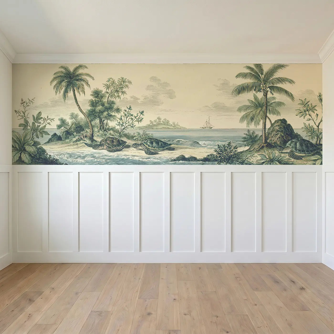 Full panel view of Turtle Island Shore View Wainscoting Wallpaper by Whimsy Tots