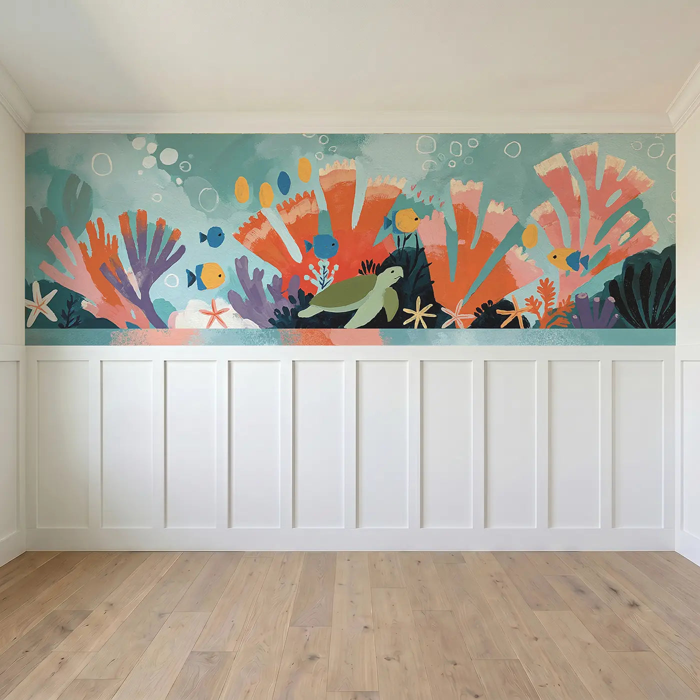 Full panel view of Flat Coral Reef Garden Wainscoting Wallpaper by Whimsy Tots