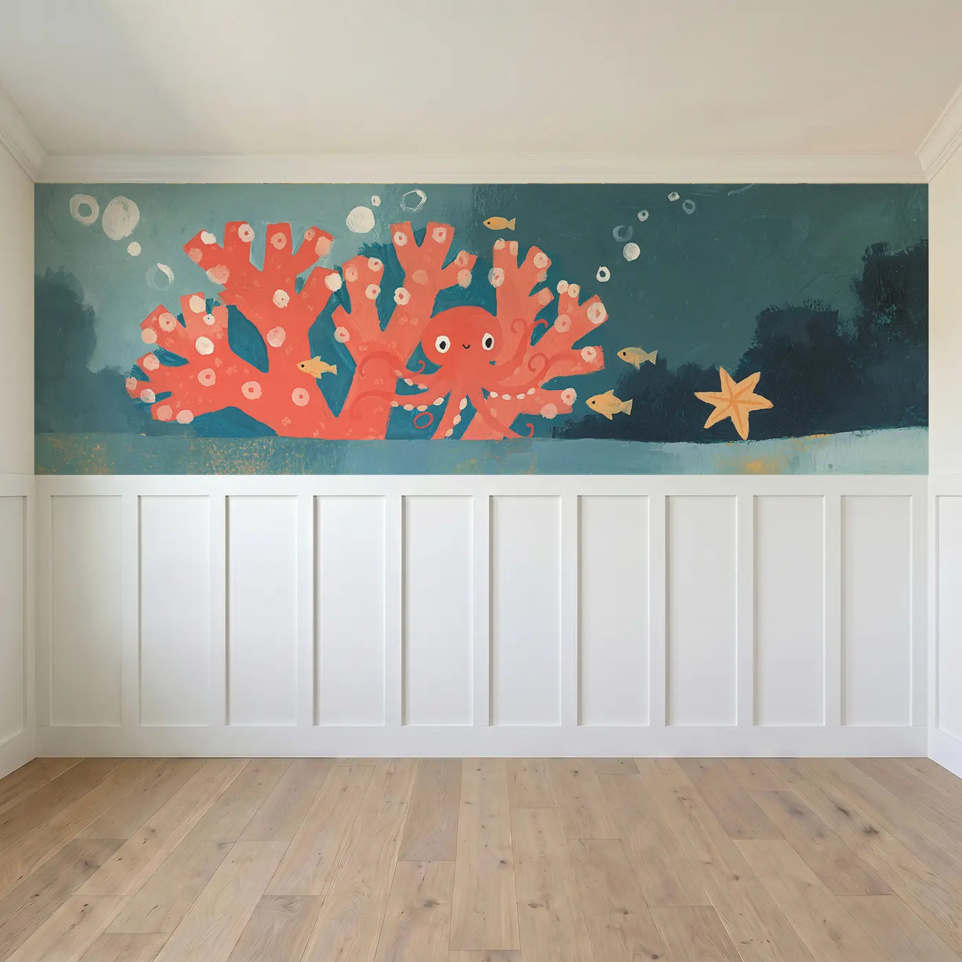 Full panel view of Graphic Octopus Friends Wainscoting Wallpaper by Whimsy Tots