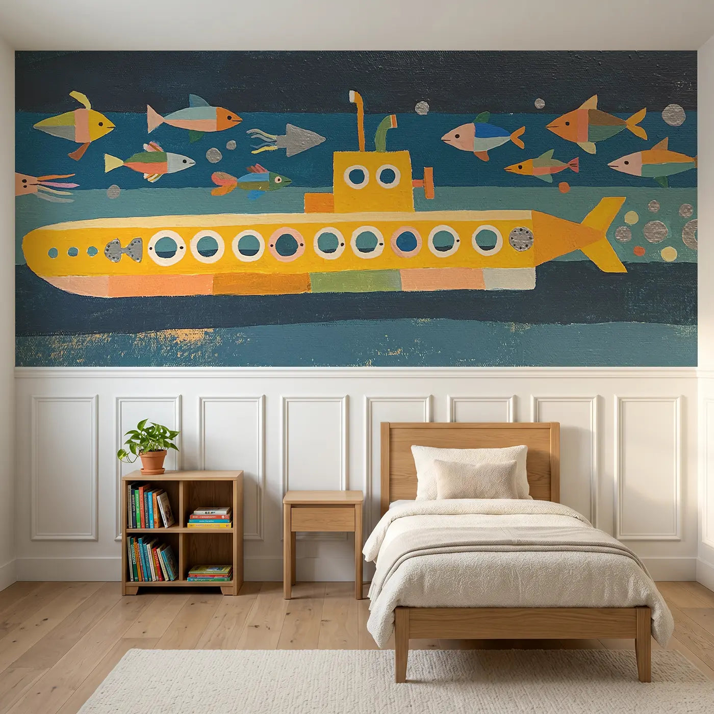 Modern Illustration graphic submarine deep wainscoting wallpaper for bedroom by Whimsy Tots