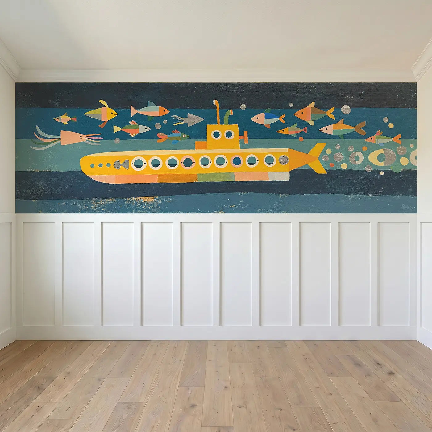 Full panel view of Graphic Submarine Deep Wainscoting Wallpaper by Whimsy Tots
