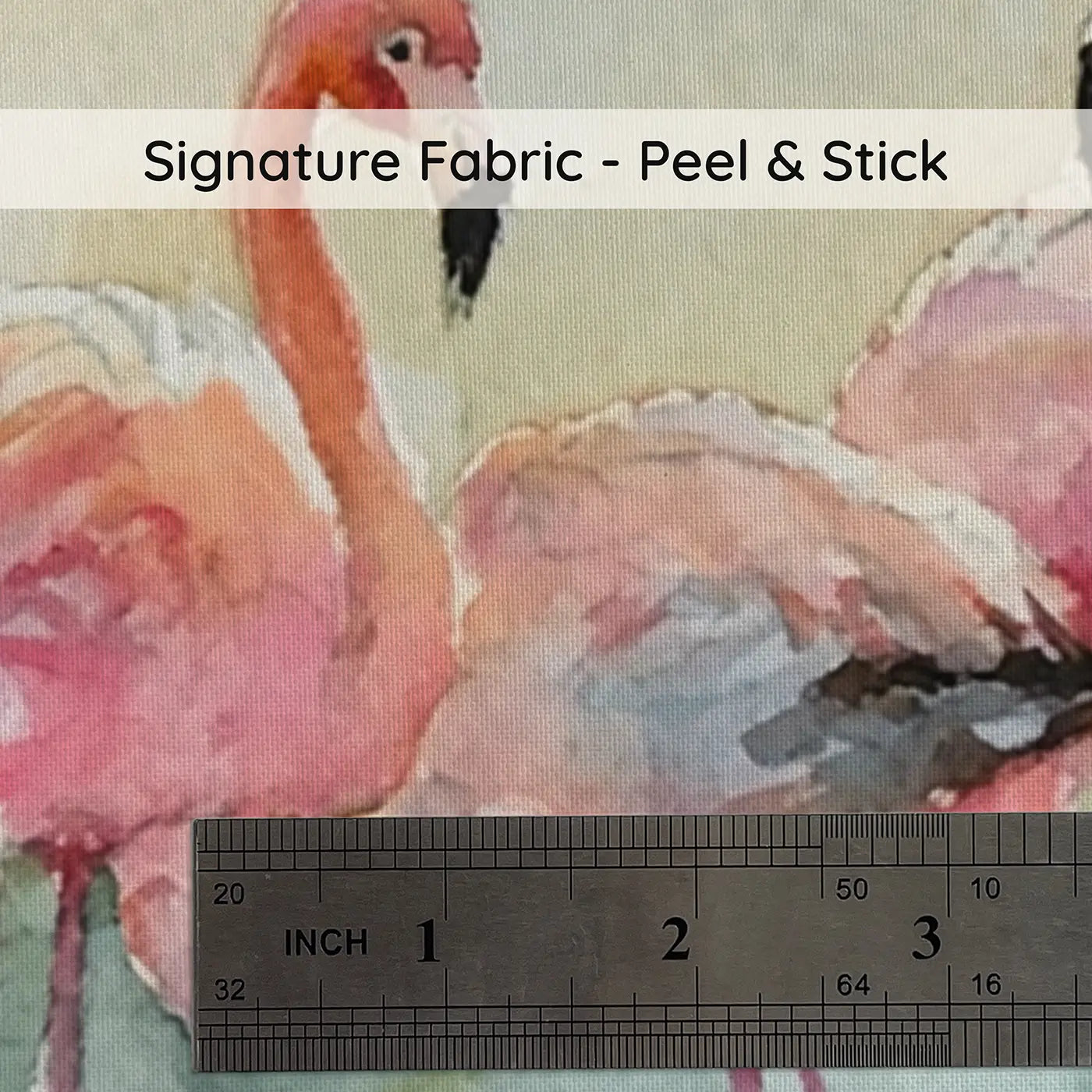 Fabric texture close-up of Flamingo Lagoon Reflection Wainscoting Wallpaper by Whimsy Tots