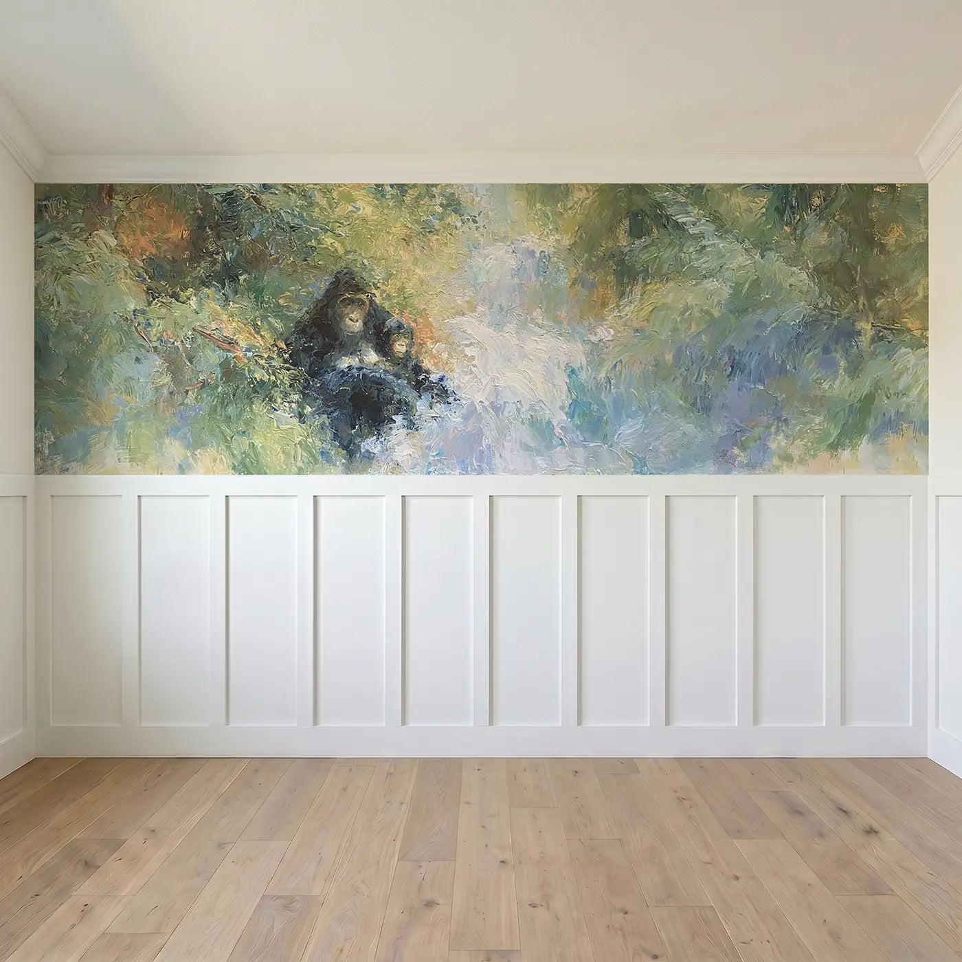 Full panel view of Jungle Waterfall Gorilla Wainscoting Wallpaper by Whimsy Tots