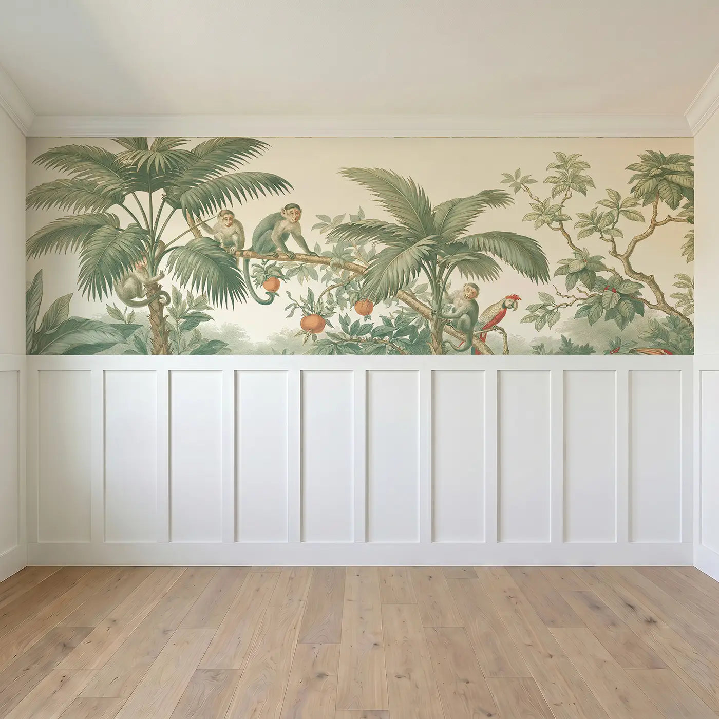 Full panel view of Monkey Palm Canopy Play Wainscoting Wallpaper by Whimsy Tots