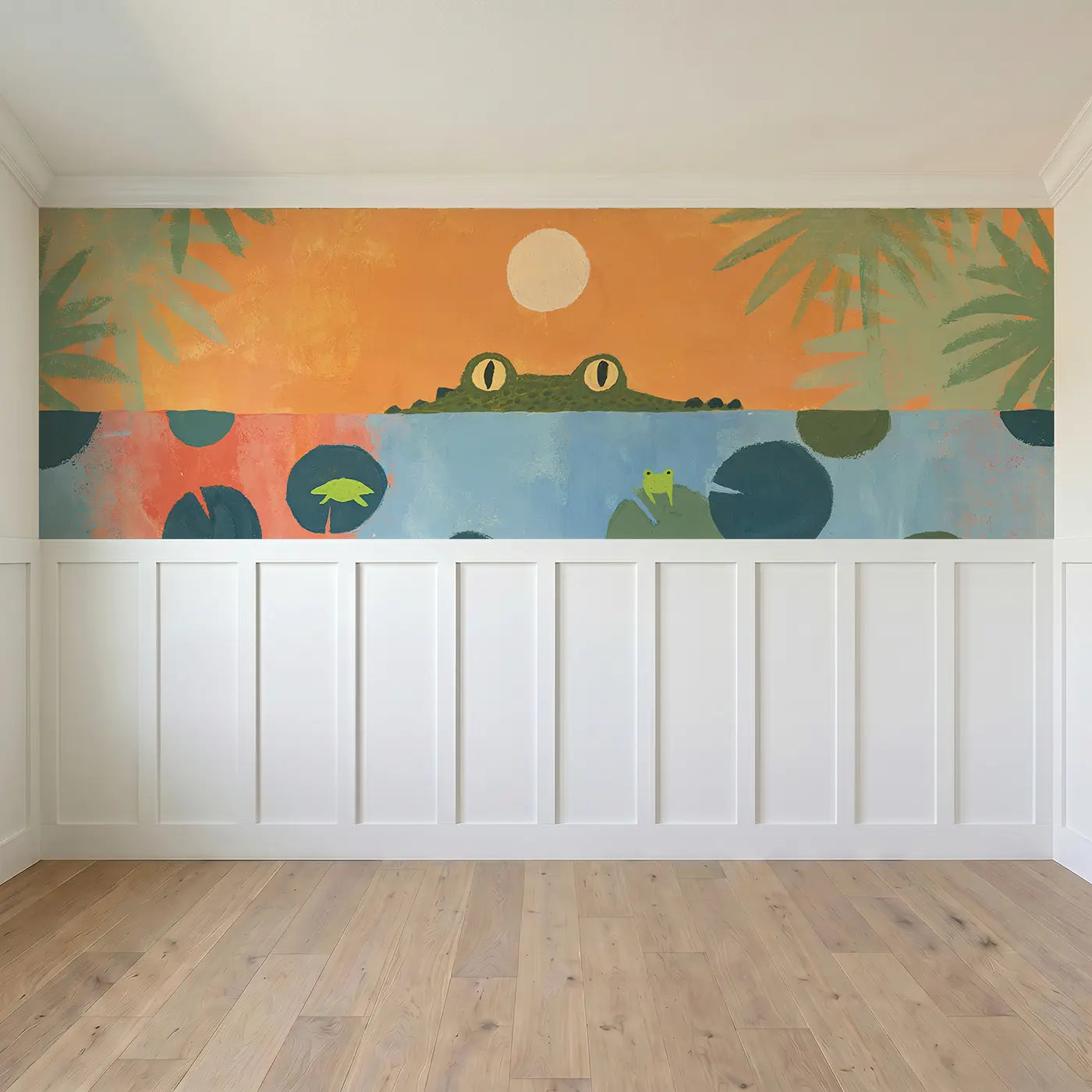 Full panel view of Graphic Crocodile River Wainscoting Wallpaper by Whimsy Tots