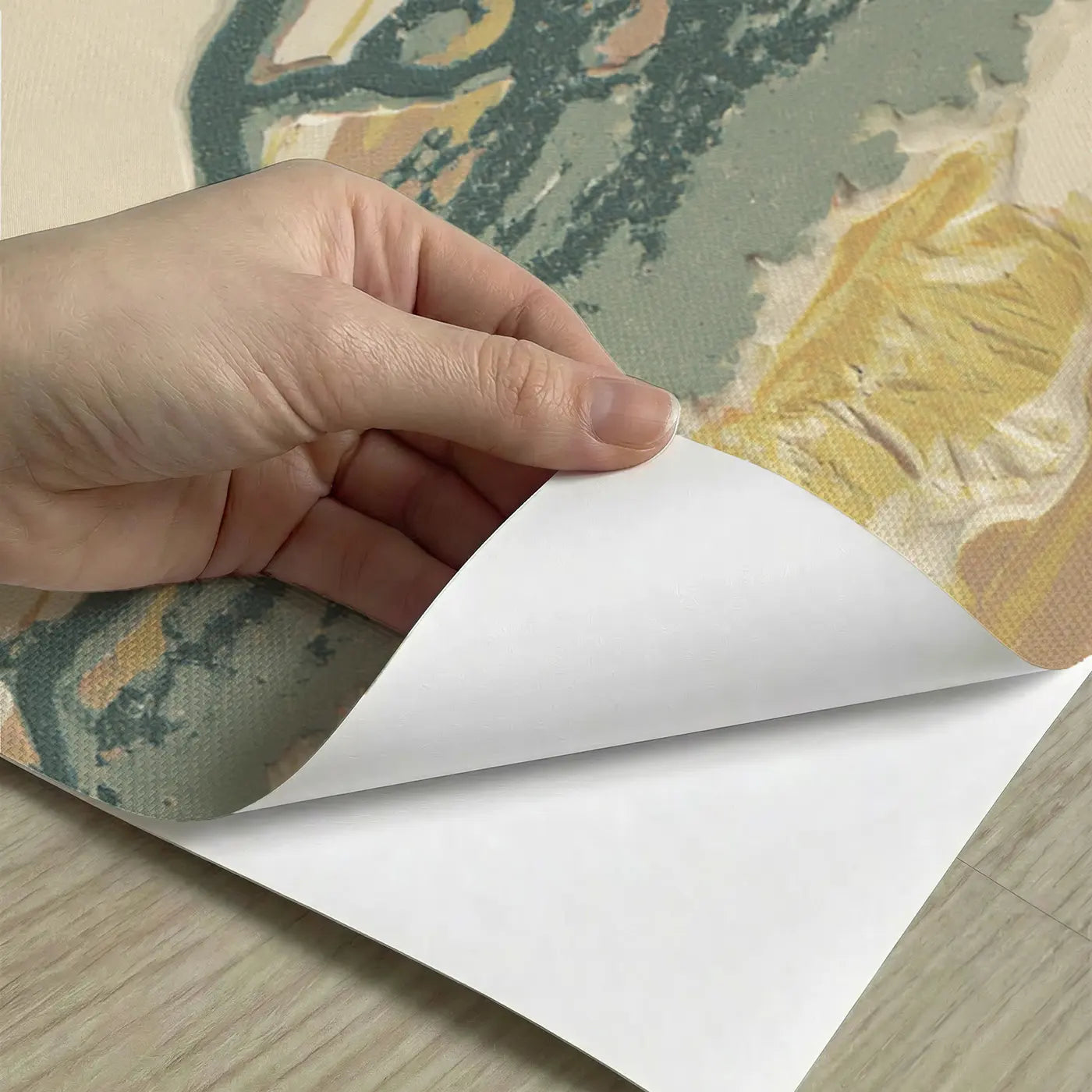 Peel-and-stick detail of Carved Elephant Acacia Scene Wainscoting Wallpaper by Whimsy Tots