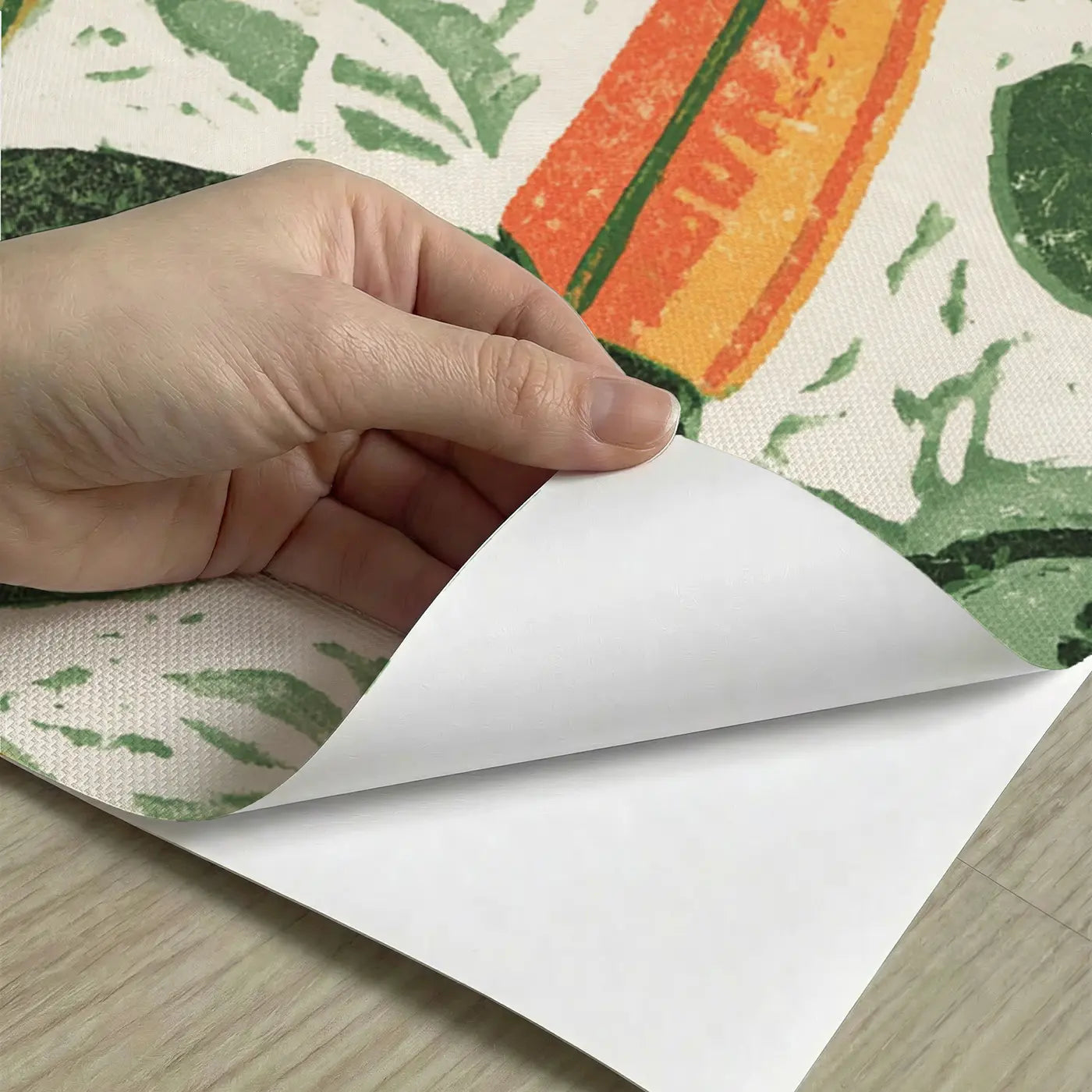 Peel-and-stick detail of Linocut Jungle Bird Canopy Wainscoting Wallpaper by Whimsy Tots