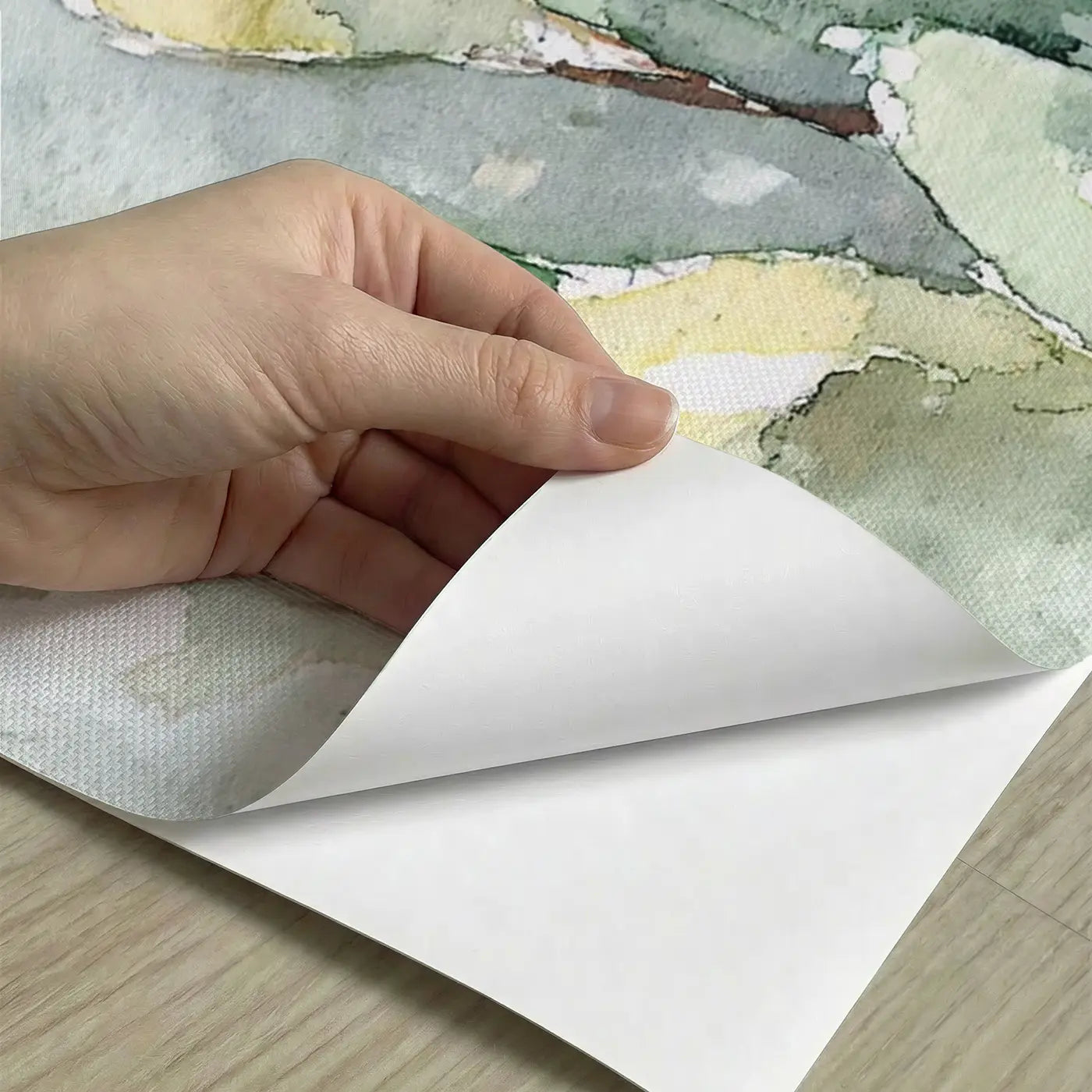 Peel-and-stick detail of Trailing Eucalyptus Canopy Wainscoting Wallpaper by Whimsy Tots