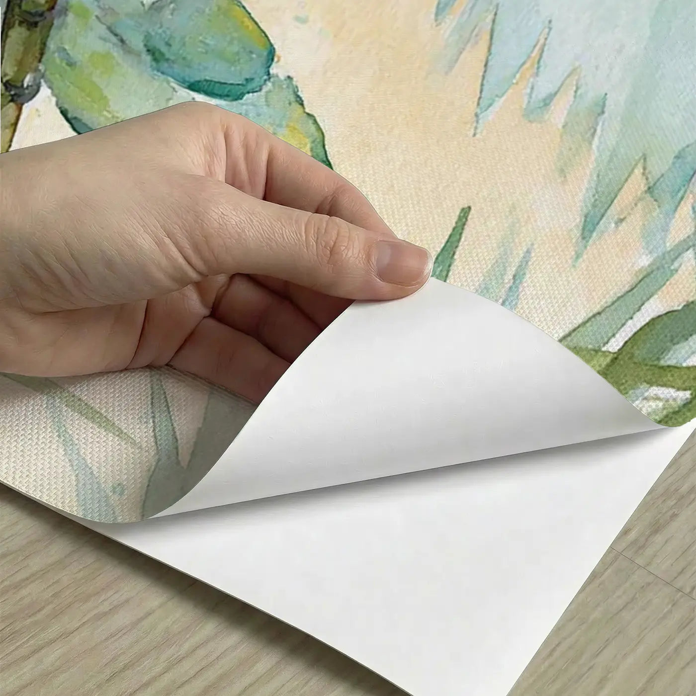 Peel-and-stick detail of Palm Leaf Fan Tropical Wainscoting Wallpaper by Whimsy Tots