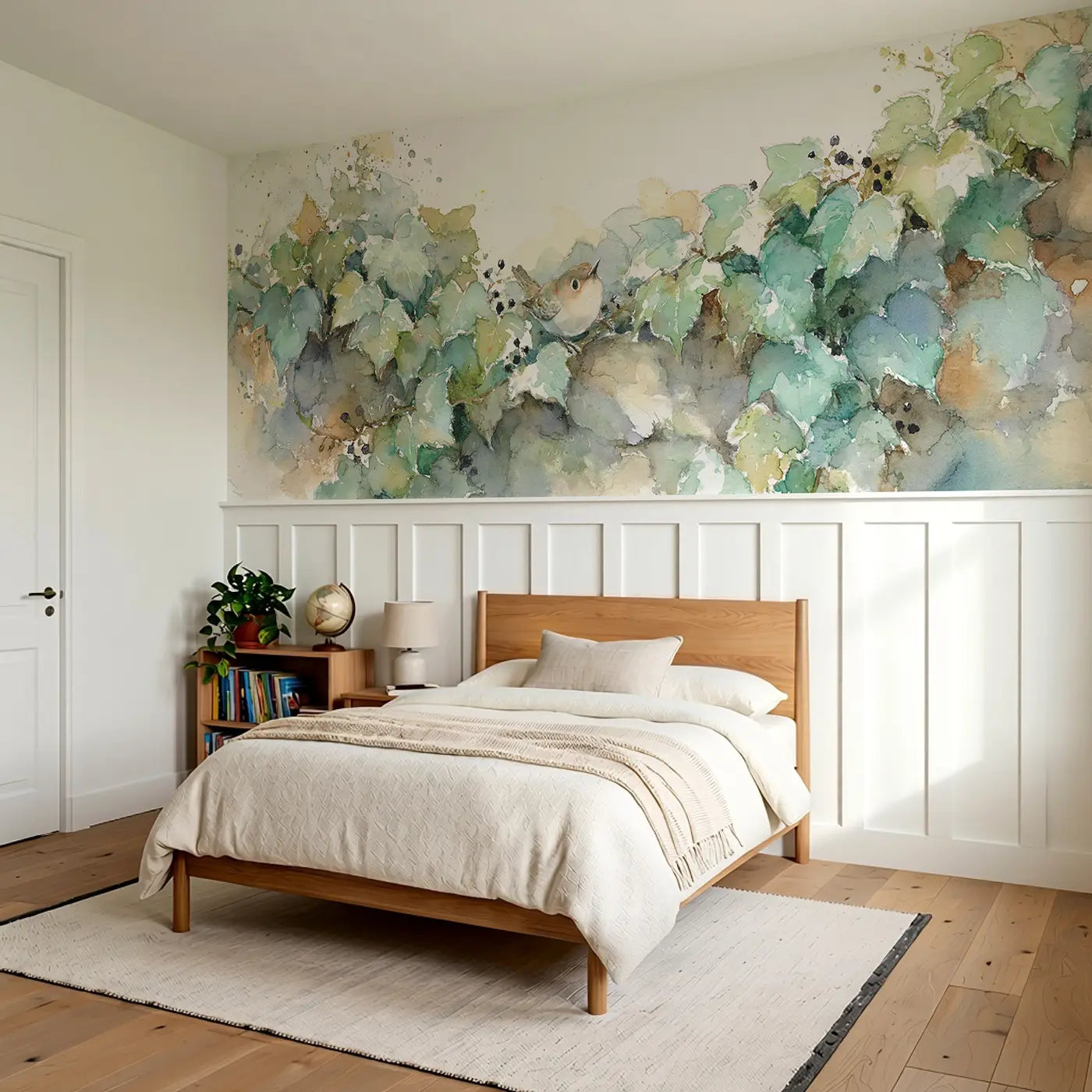Ivy Trail Stone Wall Wainscoting Wallpaper styled in a kids bedroom by Whimsy Tots