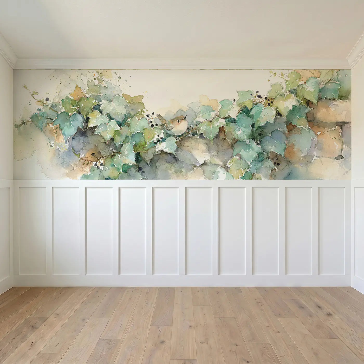 Full panel view of Ivy Trail Stone Wall Wainscoting Wallpaper by Whimsy Tots