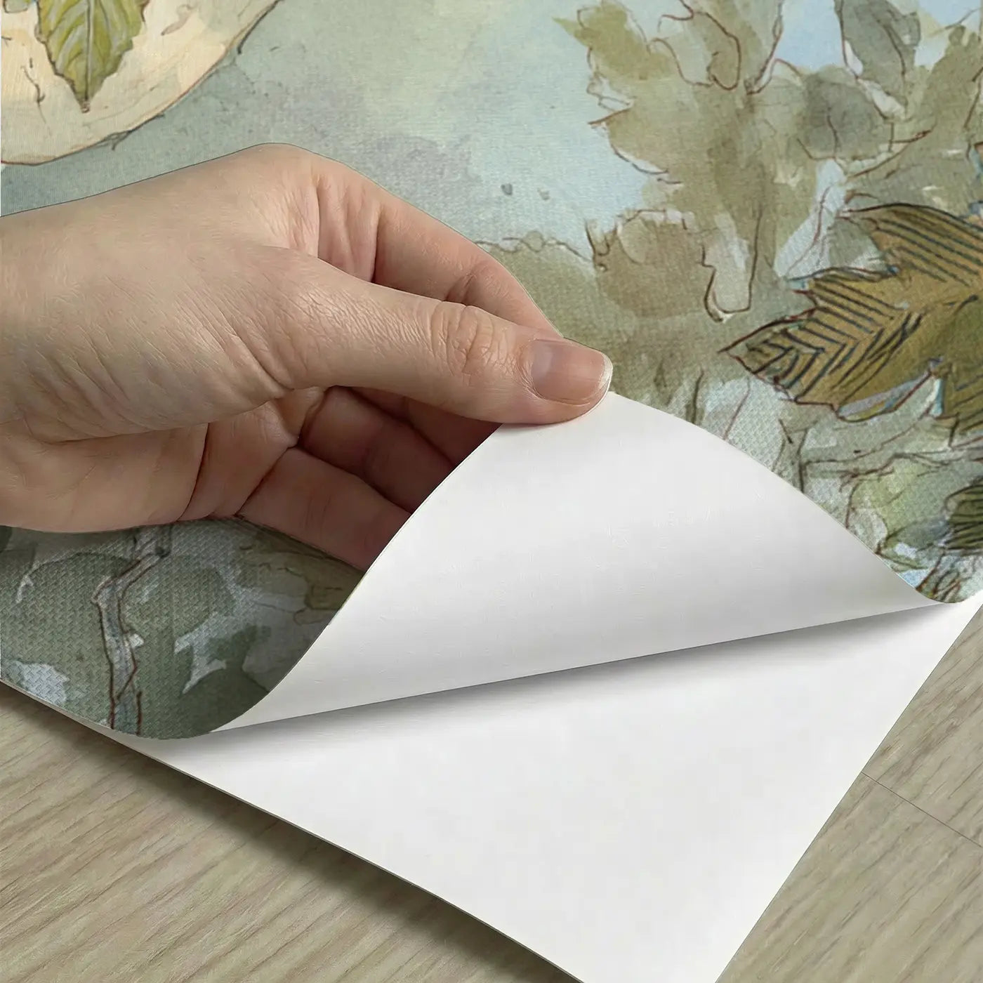 Peel-and-stick detail of Squirrel Pressed Leaf Book Wainscoting Wallpaper by Whimsy Tots