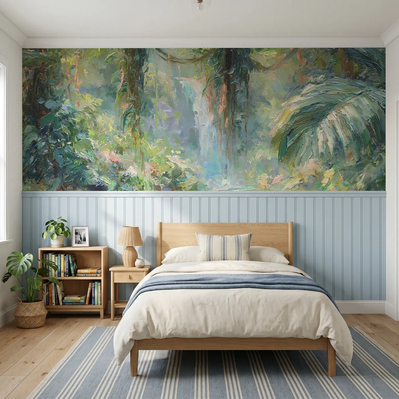 Painted Landscape rainforest vine waterfall wainscoting wallpaper for bedroom by Whimsy Tots