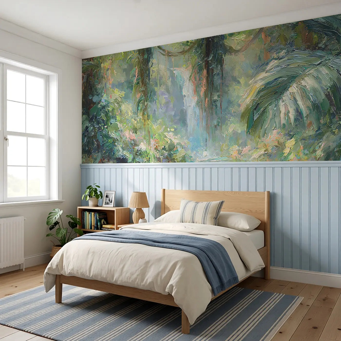 Rainforest Vine Waterfall Wainscoting Wallpaper styled in a kids bedroom by Whimsy Tots