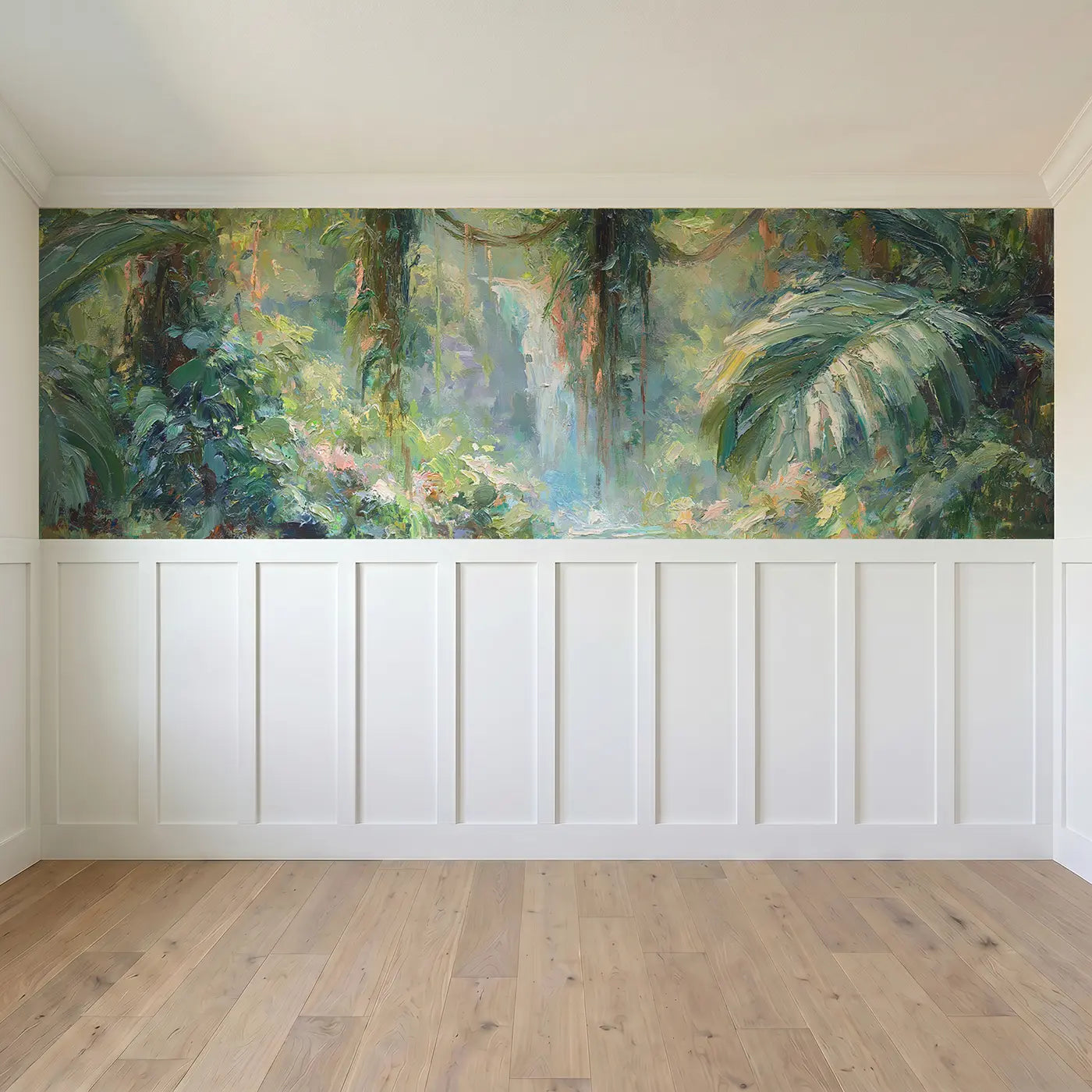 Full panel view of Rainforest Vine Waterfall Wainscoting Wallpaper by Whimsy Tots