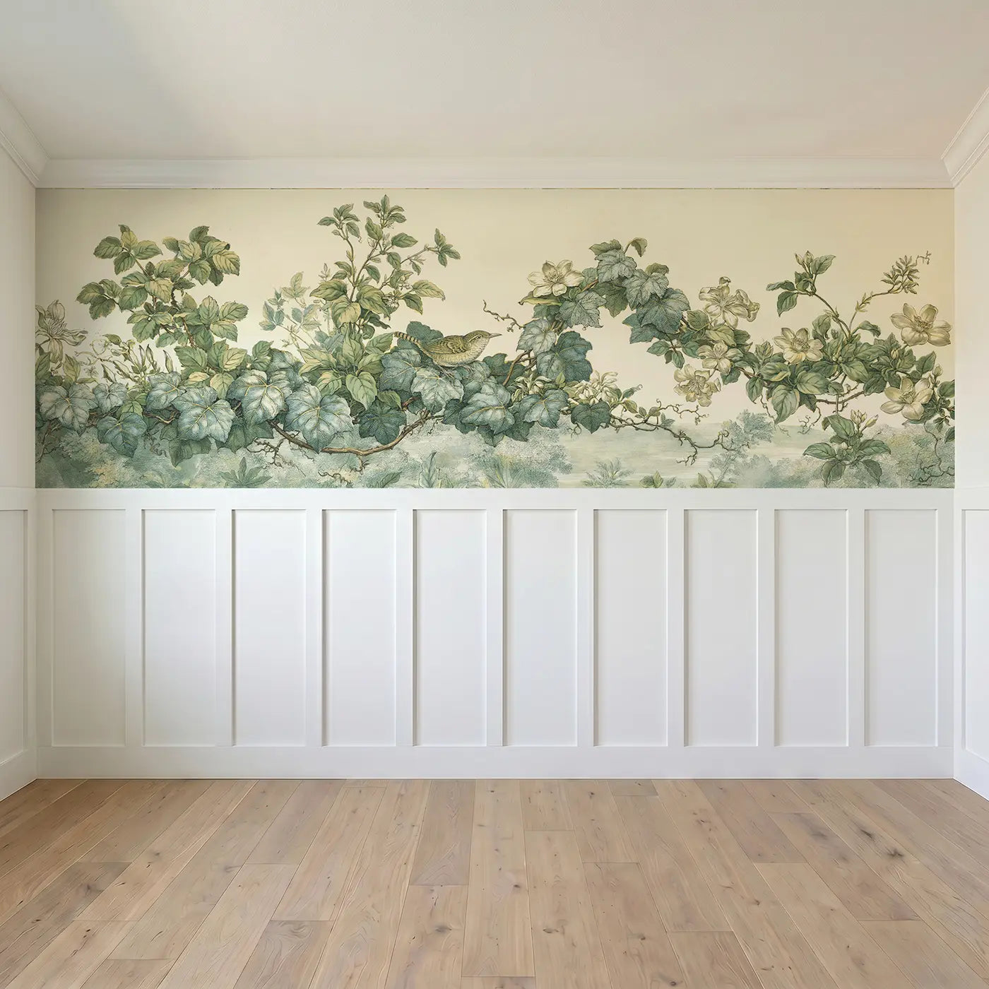 Full panel view of Trailing Vine Botanical Study Wainscoting Wallpaper by Whimsy Tots