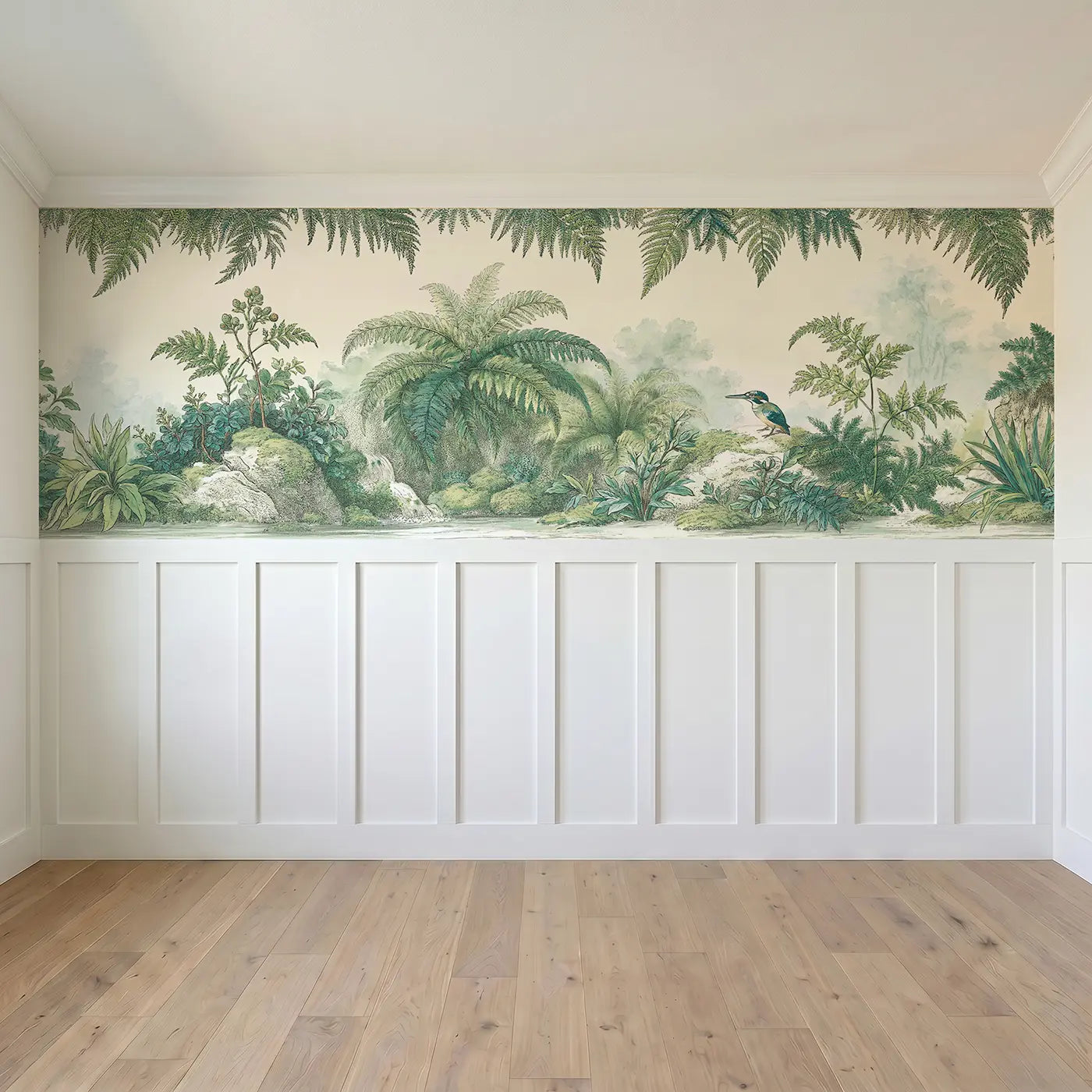 Full panel view of Fern Grotto Chinoiserie Wainscoting Wallpaper by Whimsy Tots