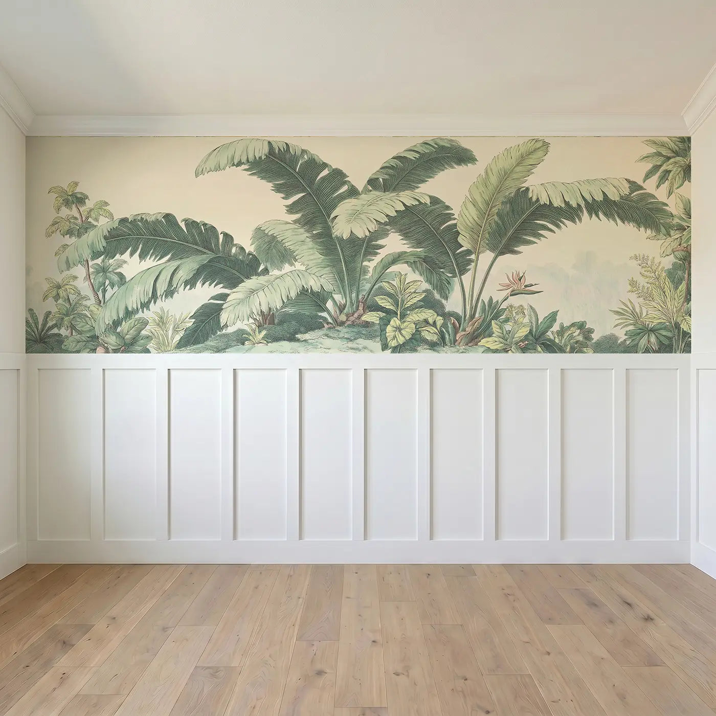 Full panel view of Palm Frond Tropical Elegance Wainscoting Wallpaper by Whimsy Tots