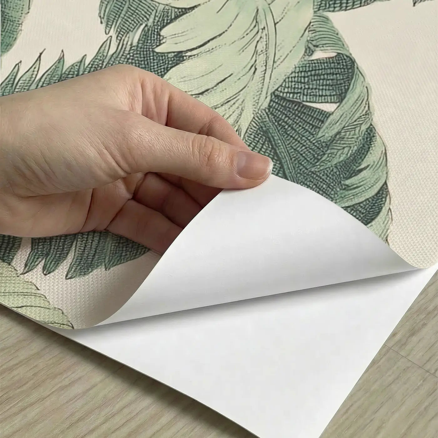 Peel-and-stick detail of Palm Frond Tropical Elegance Wainscoting Wallpaper by Whimsy Tots