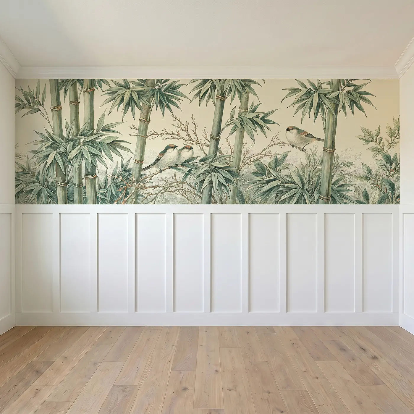 Full panel view of Bamboo and Bird Chinoiserie Wainscoting Wallpaper by Whimsy Tots