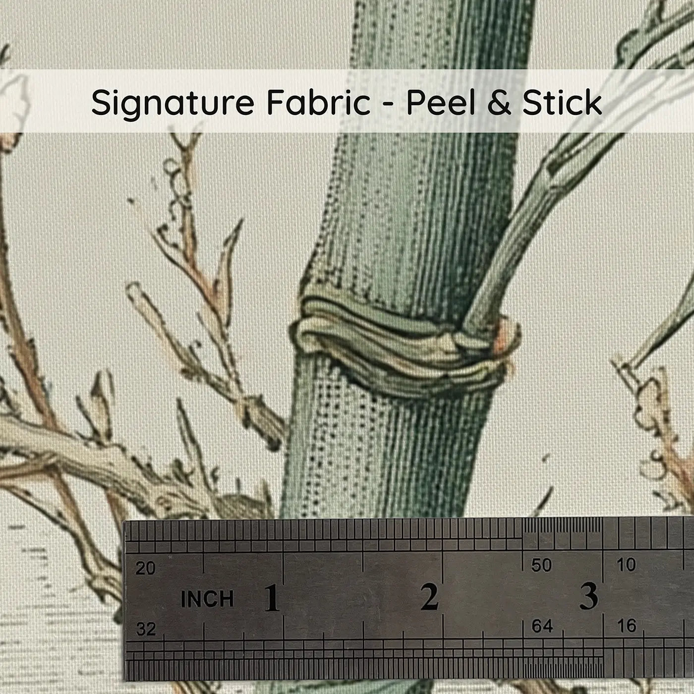 Fabric texture close-up of Bamboo and Bird Chinoiserie Wainscoting Wallpaper by Whimsy Tots