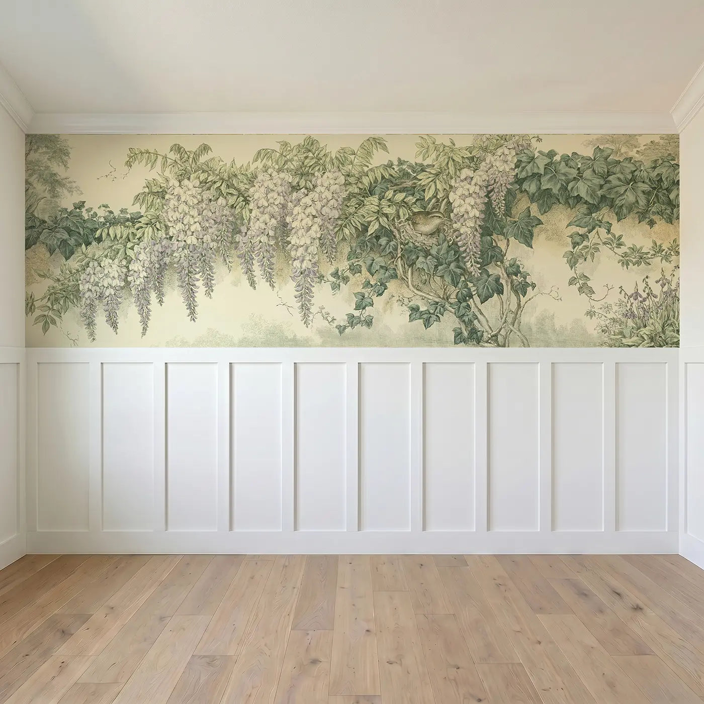 Full panel view of Wisteria and Ivy Wall Toile Wainscoting Wallpaper by Whimsy Tots