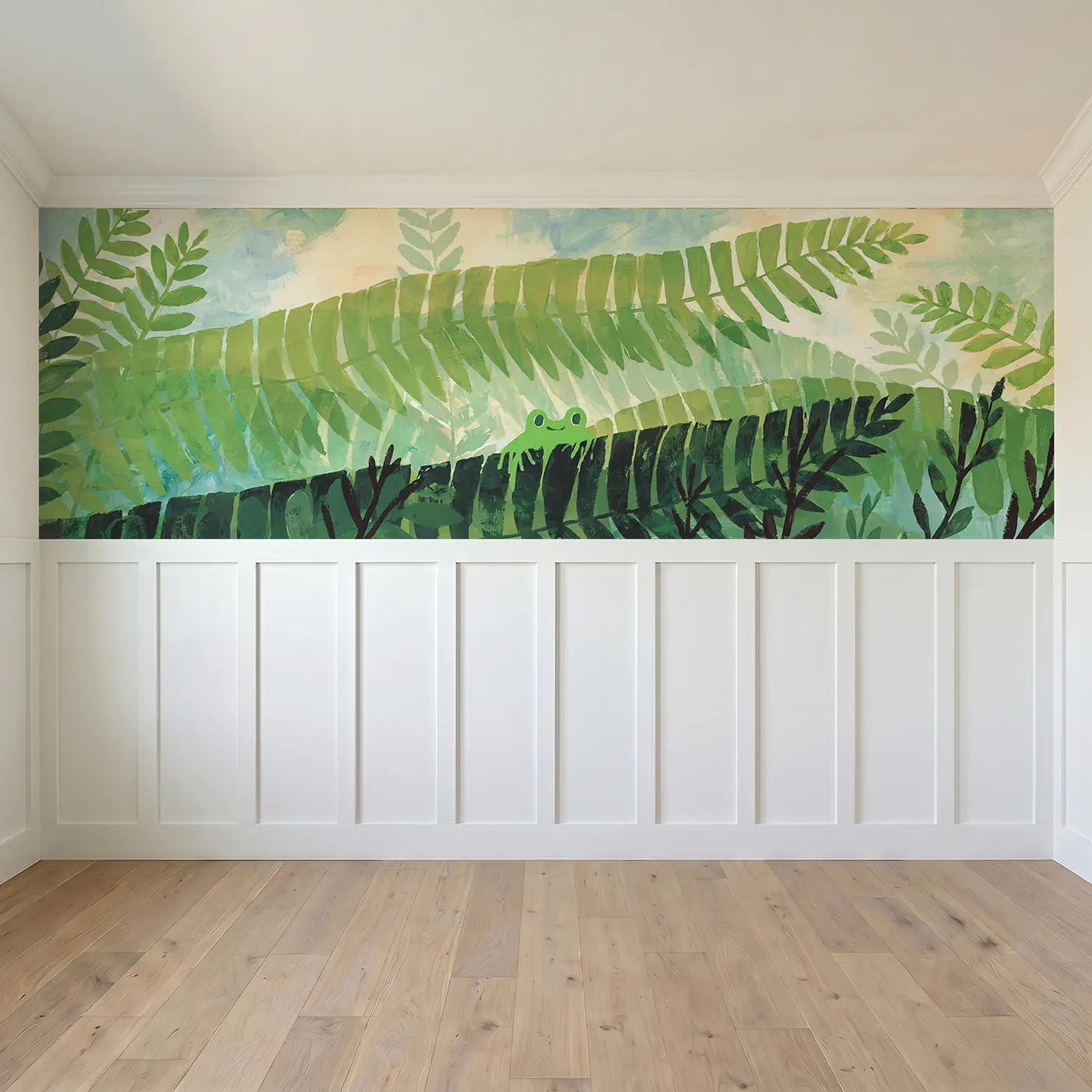 Full panel view of Flat Fern Forest Layer Wainscoting Wallpaper by Whimsy Tots