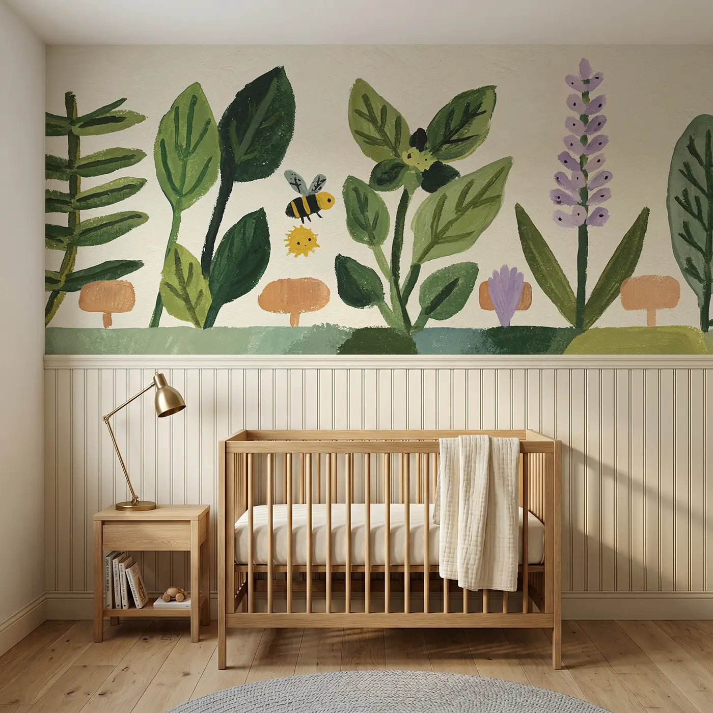 Modern Illustration Scandi herb garden flat wainscoting wallpaper for nursery by Whimsy Tots