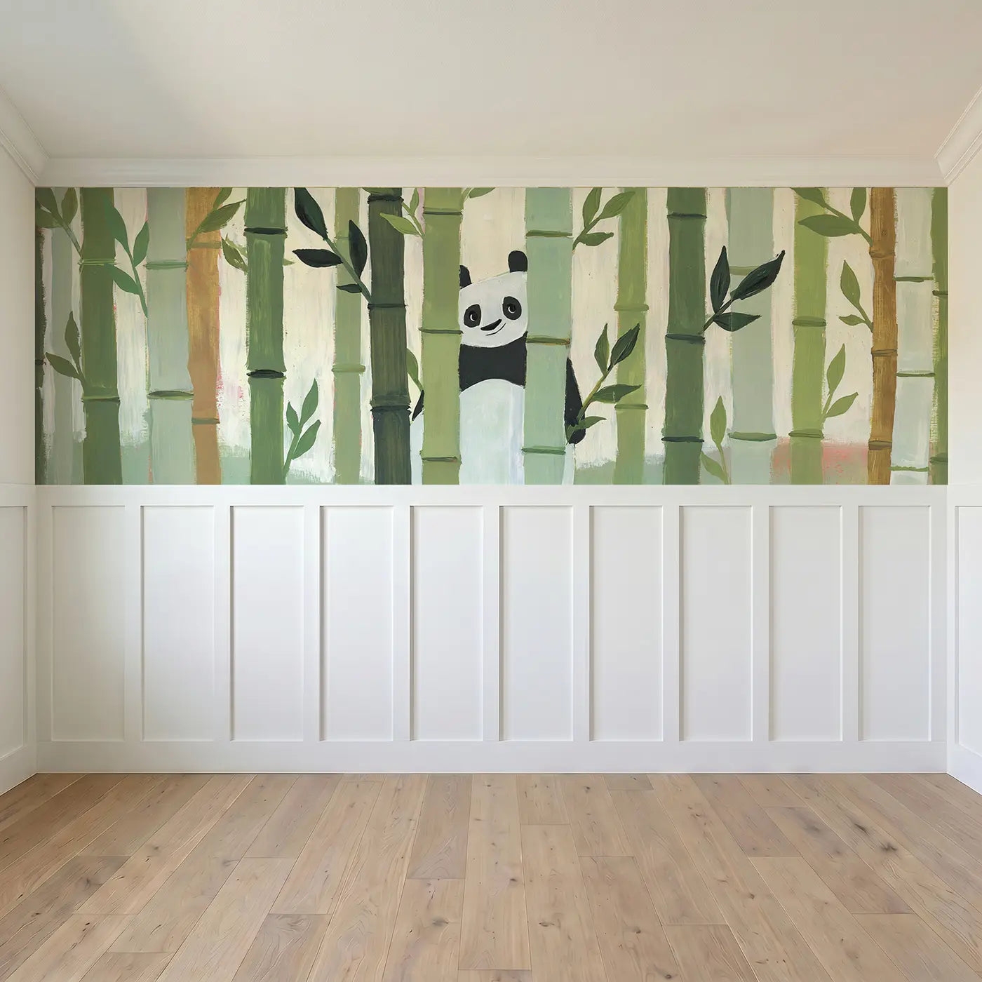 Full panel view of Flat Bamboo Grove Pattern Wainscoting Wallpaper by Whimsy Tots