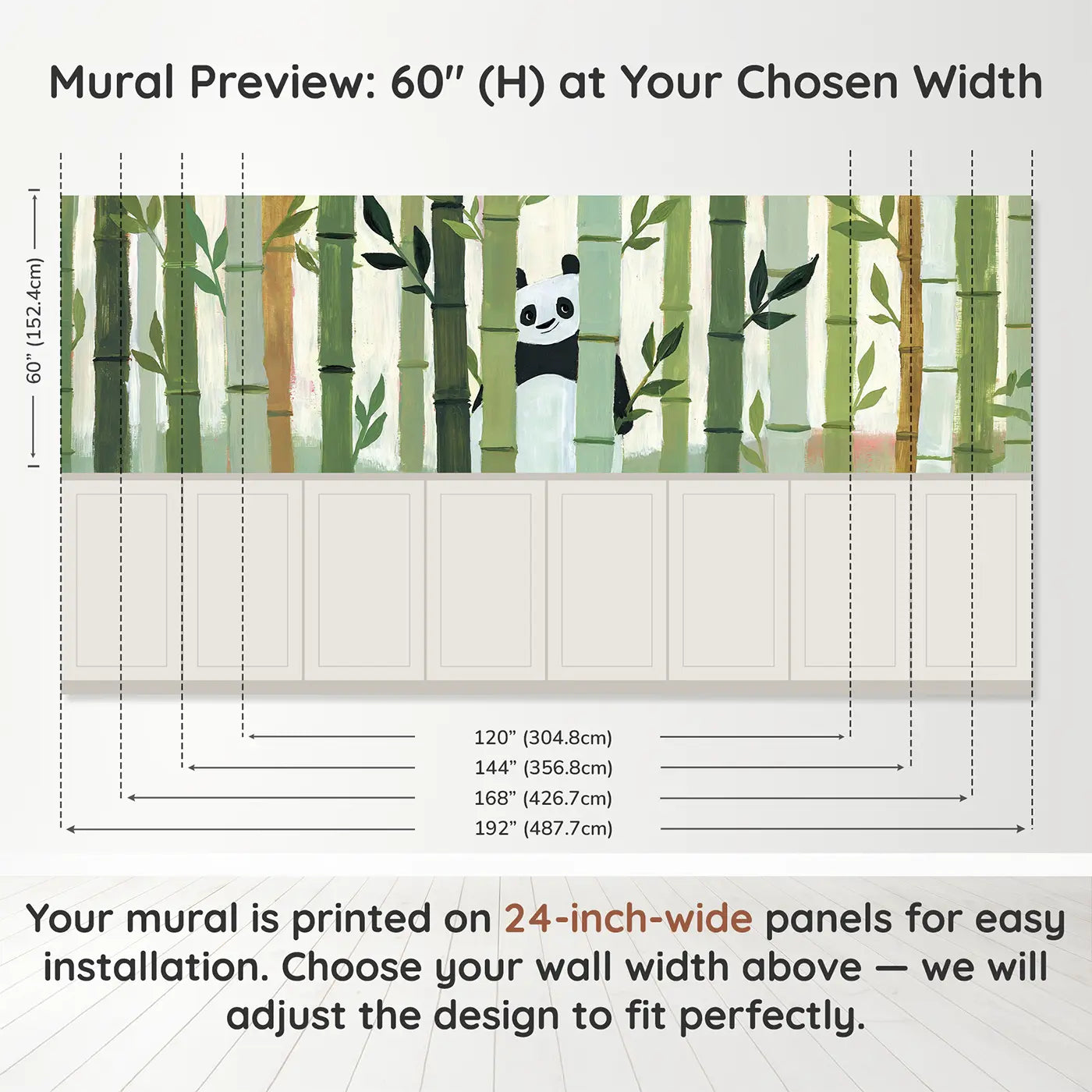 Panel dimensions for Flat Bamboo Grove Pattern Wainscoting Wallpaper by Whimsy Tots