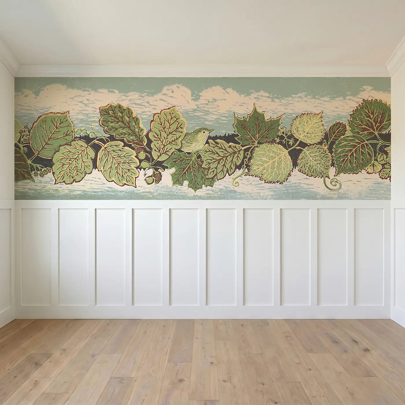 Full panel view of Carved Leaf Border Band Wainscoting Wallpaper by Whimsy Tots