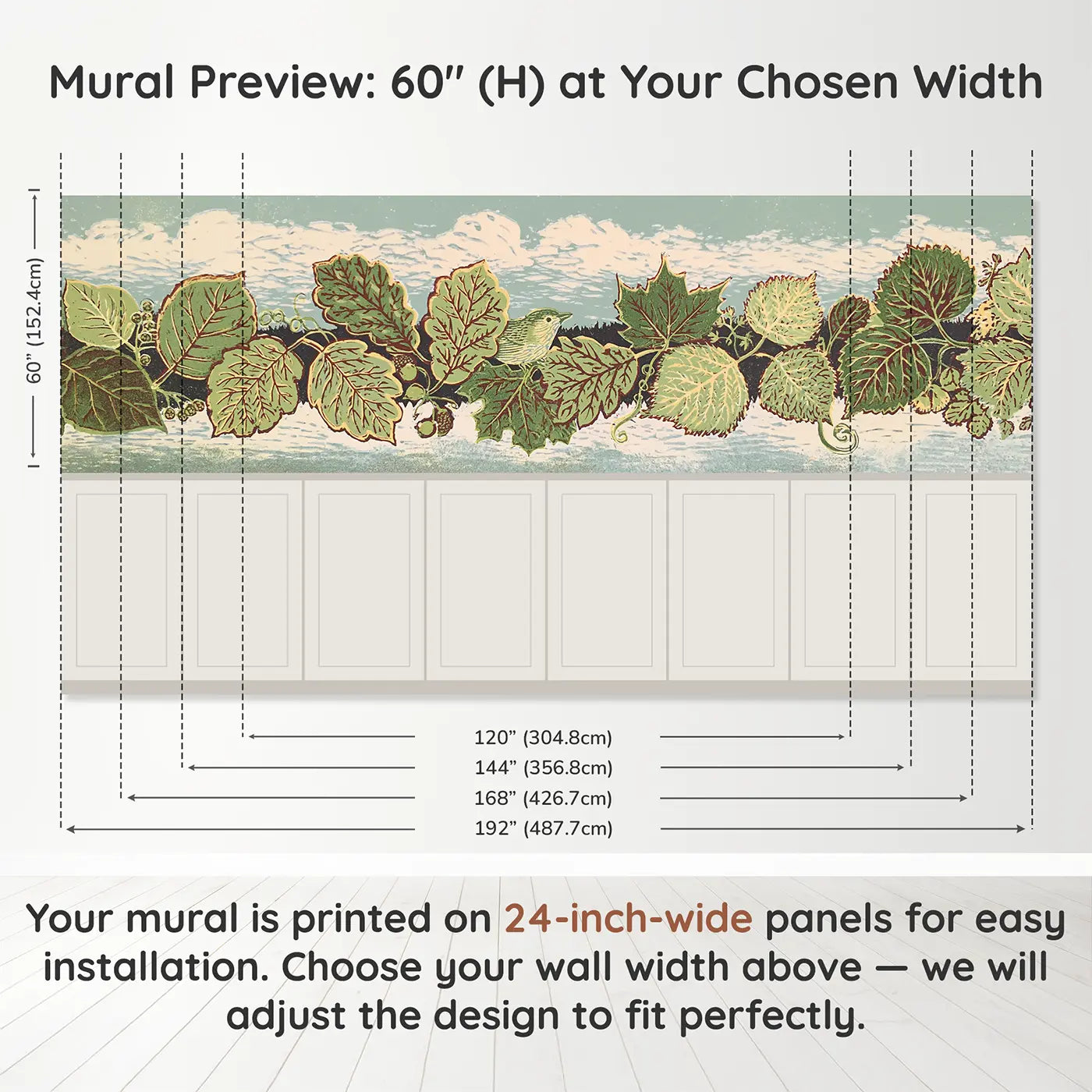 Panel dimensions for Carved Leaf Border Band Wainscoting Wallpaper by Whimsy Tots