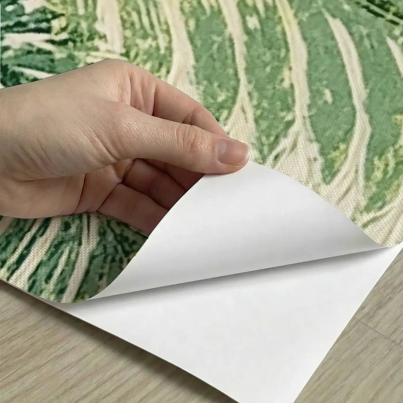 Peel-and-stick detail of Block Print Fern Fan Wainscoting Wallpaper by Whimsy Tots